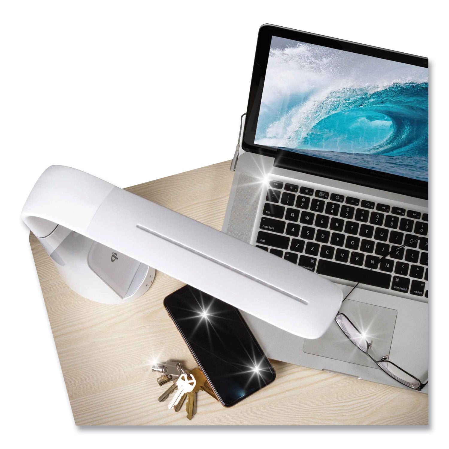 12" Height x 5" Width - LED Bulb - USB Charging, Flexible Neck, Sanitizing, Qi Wireless Charging - Desk Mountable - White - for Furniture, Desk, Office, Home, Dorm