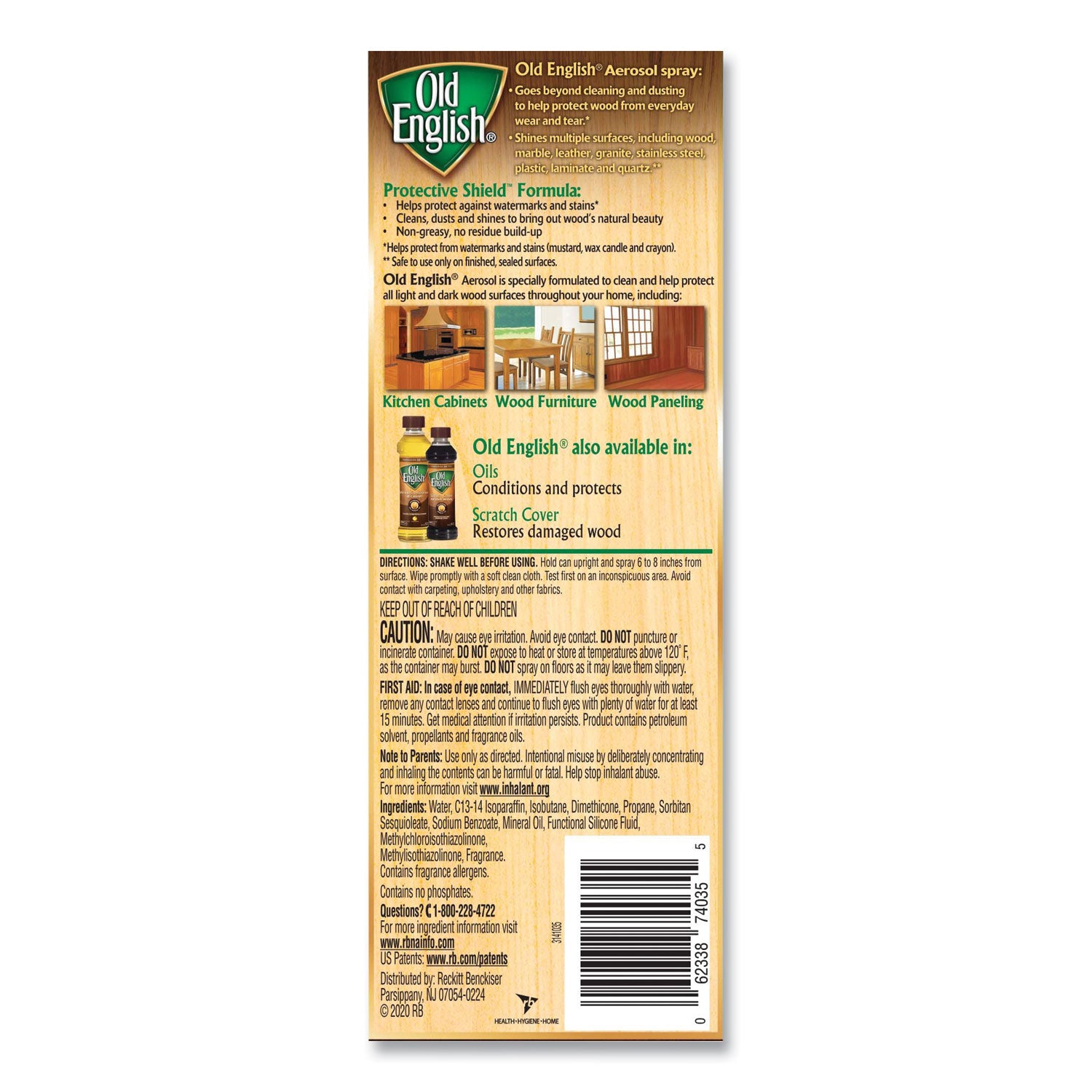 Old English Furniture Polish, Aerosol, Lemon Scent, 12.5 oz, Brown, 12/Carton