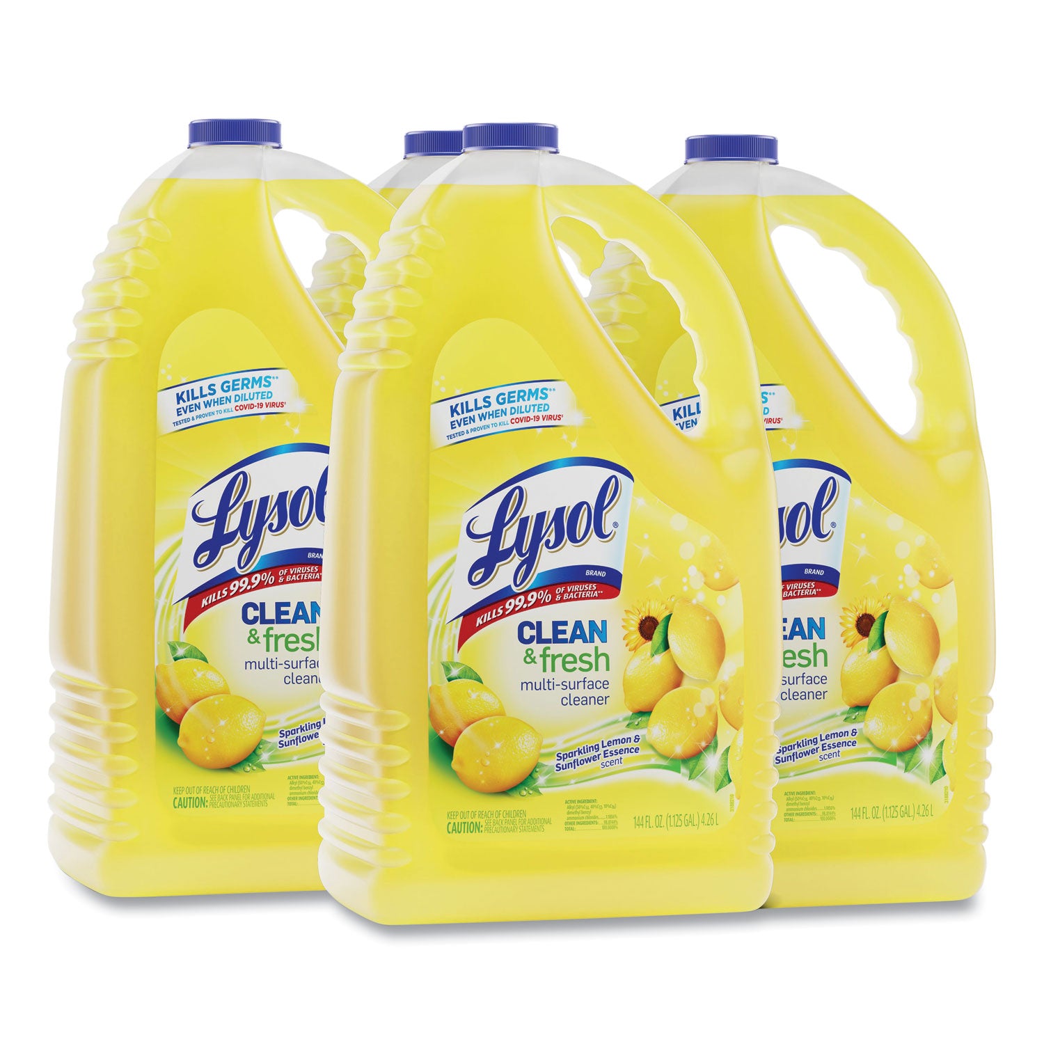 Lysol Clean/Fresh Lemon Cleaner - For Multi Surface - 144 fl oz (4.5 quart) - Clean & Fresh Lemon Scent - Recommended For: Stain Remover - Long Lasting, Disinfectant - Yellow - 1 Each