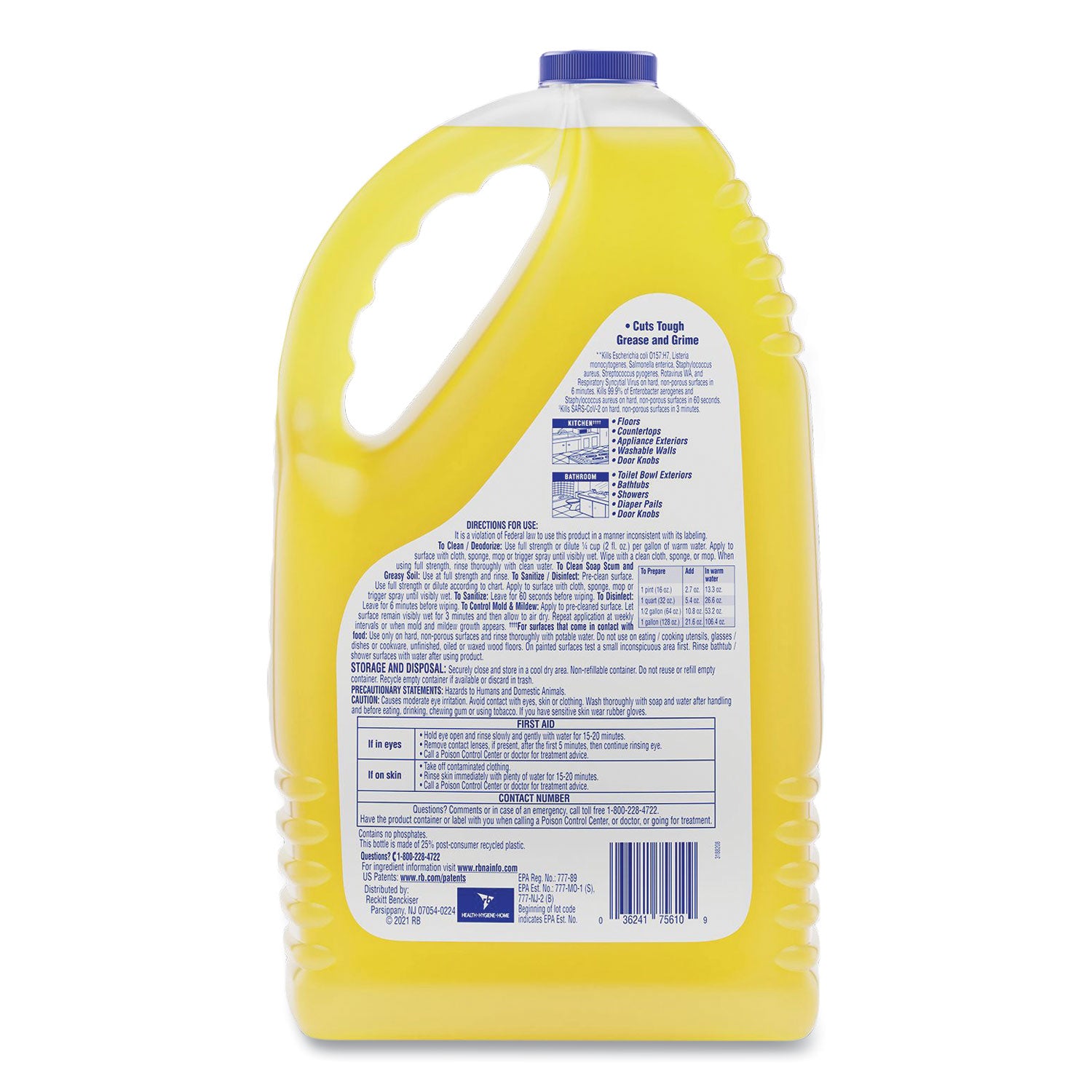 Lysol Clean/Fresh Lemon Cleaner - For Multi Surface - 144 fl oz (4.5 quart) - Clean & Fresh Lemon Scent - Recommended For: Stain Remover - Long Lasting, Disinfectant - Yellow - 1 Each