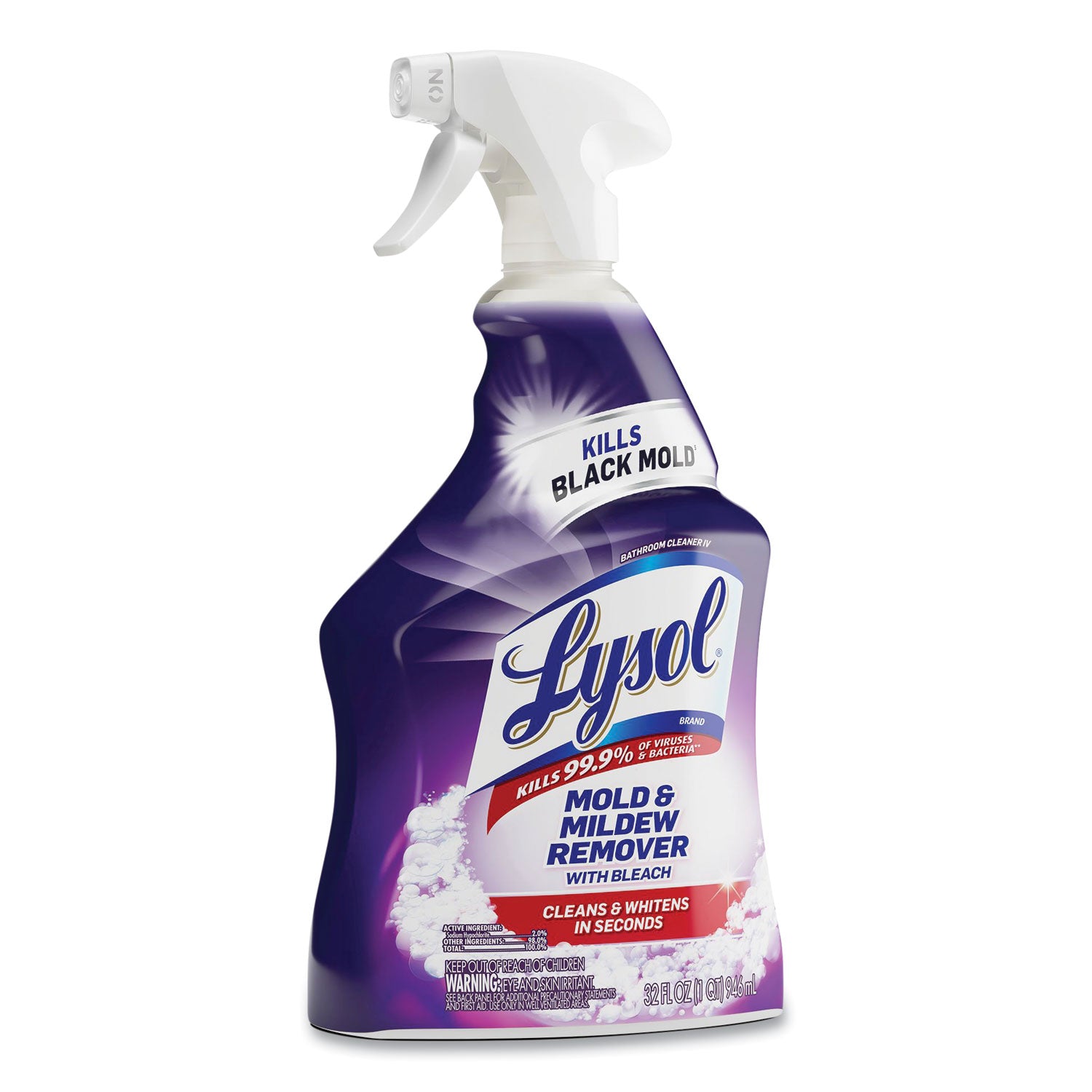 Lysol Mold/Mildew Remover - For Tile, Ceramic, Tub, Hard Surface, Nonporous Surface, Vinyl Curtains, Grout - 32 fl oz (1 quart) - Recommended For: Stain Remover, Soap Scum Remover - Disinfectant, Non-abrasive - White - 1 Each