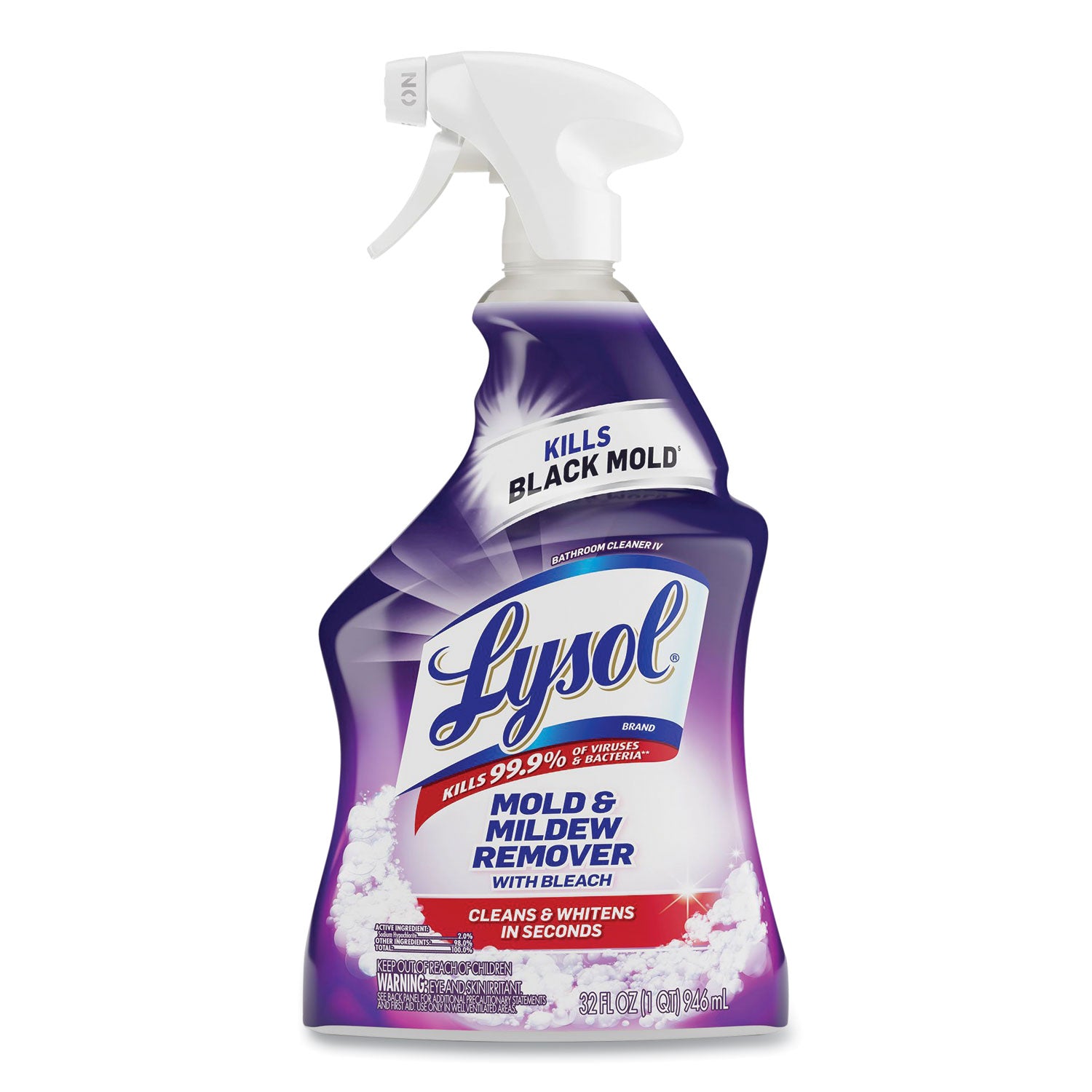 Lysol Mold/Mildew Remover - For Tile, Ceramic, Tub, Hard Surface, Nonporous Surface, Vinyl Curtains, Grout - 32 fl oz (1 quart) - Recommended For: Stain Remover, Soap Scum Remover - Disinfectant, Non-abrasive - White - 1 Each