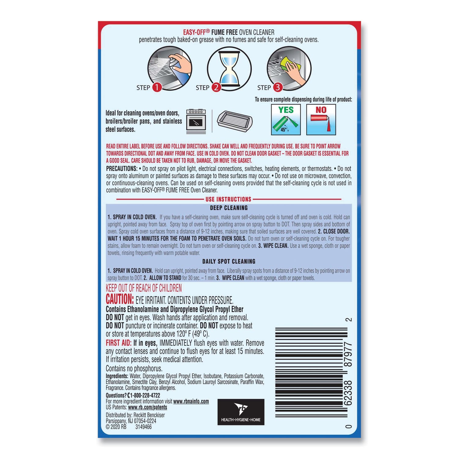Fume-Free Oven Cleaner, Lemon Scent 14.5 Oz Aerosol Spray, 12/carton