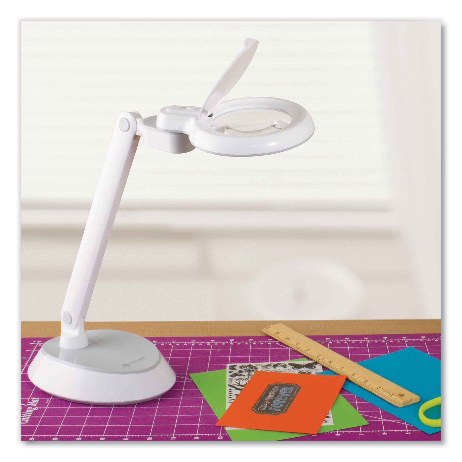 Space-Saving LED Magnifier Desk Lamp, 14" High, White