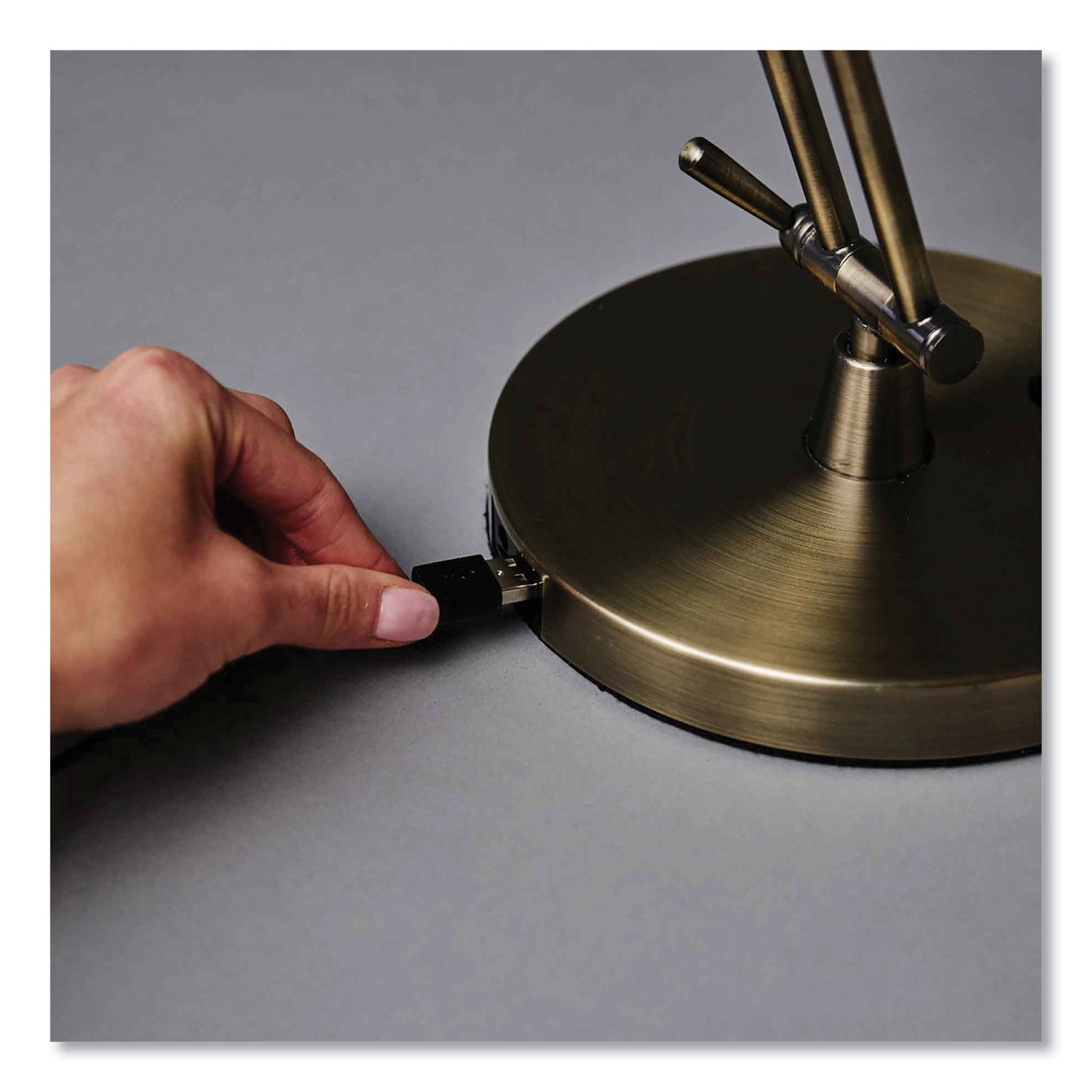 OttLite Wellness Series Refine LED Desk Lamp, 24" Height x 7" Width, Antique Brass, 400 lm, USB Charging, Adjustable Brightness, Touch-Activated, Adjustable Height, 1 Each