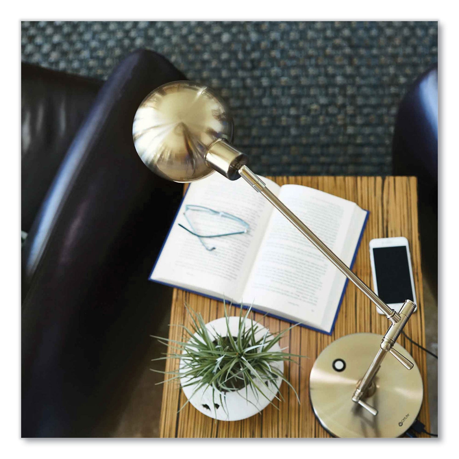 OttLite Wellness Series Refine LED Desk Lamp, 24" Height x 7" Width, Antique Brass, 400 lm, USB Charging, Adjustable Brightness, Touch-Activated, Adjustable Height, 1 Each