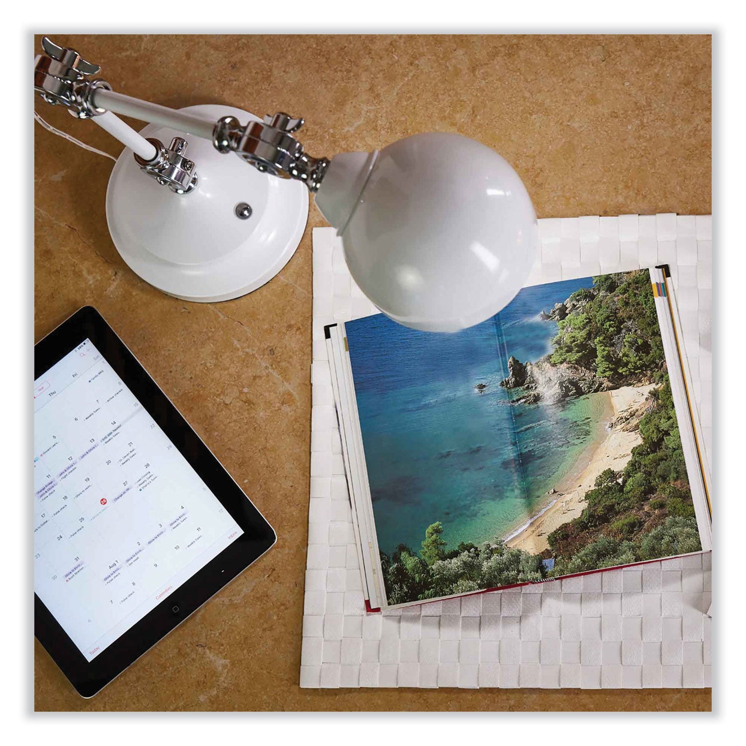 15.5" Height x 6" Width - LED Bulb - USB Charging, Adjustable Brightness, Touch-activated, Adjustable Height, Adjustable Knob, ClearSun LED, Energy Saving - 400 lm Lumens - Metal - Desk Mountable - White - for Tablet, Phone, Smartphone, Desk