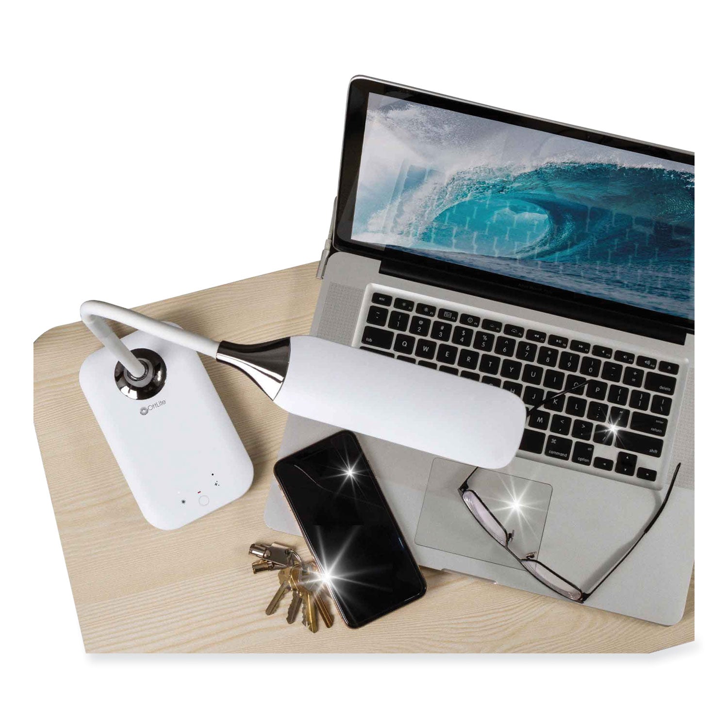 11.8" Height x 4" Width - LED Bulb - USB Charging, Flexible Neck, Sanitizing - Desk Mountable - White - for Furniture, Desk, Office, Home, Dorm