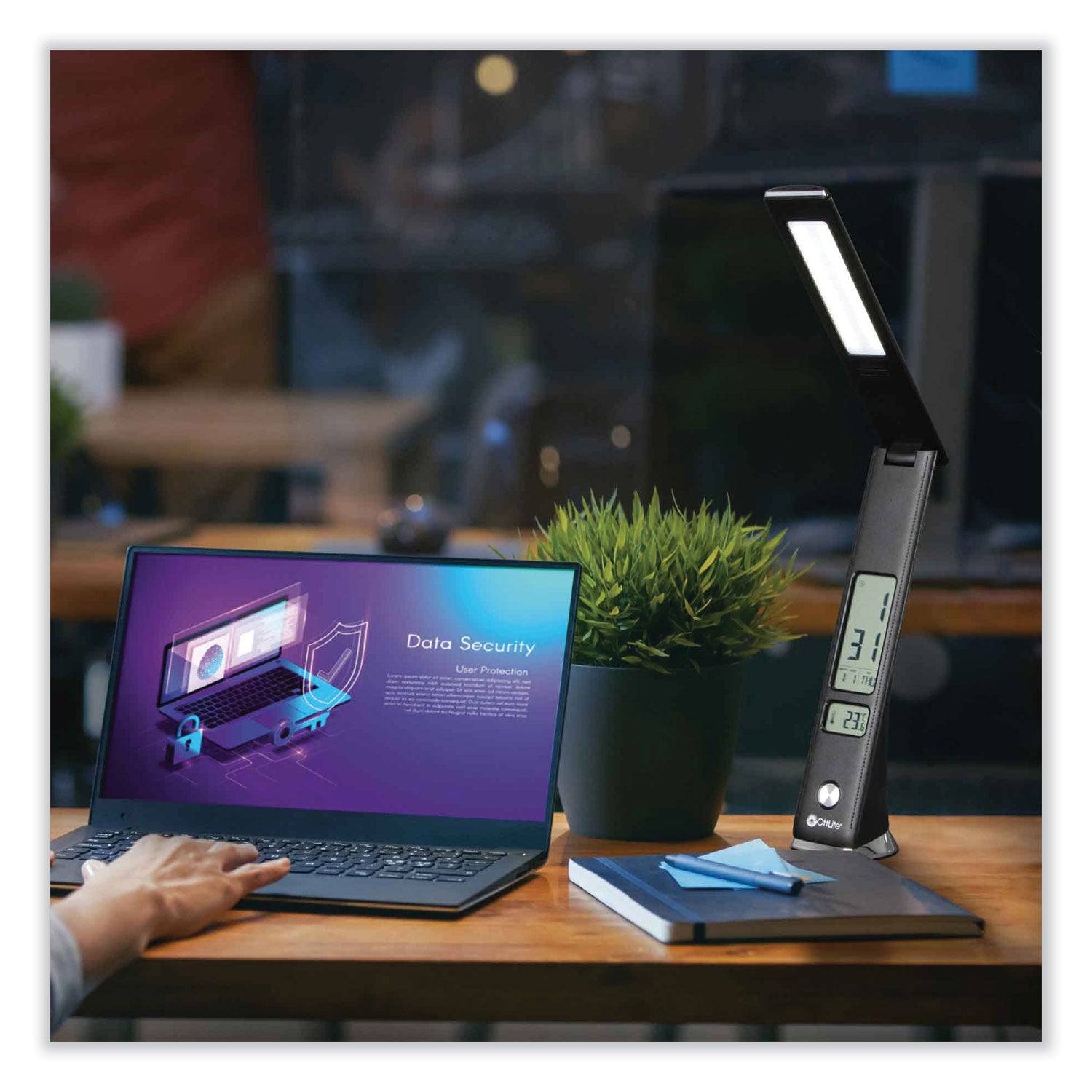 Wellness Series Rise LED Desk Lamp with Digital Display, 12" to 19" High, Black