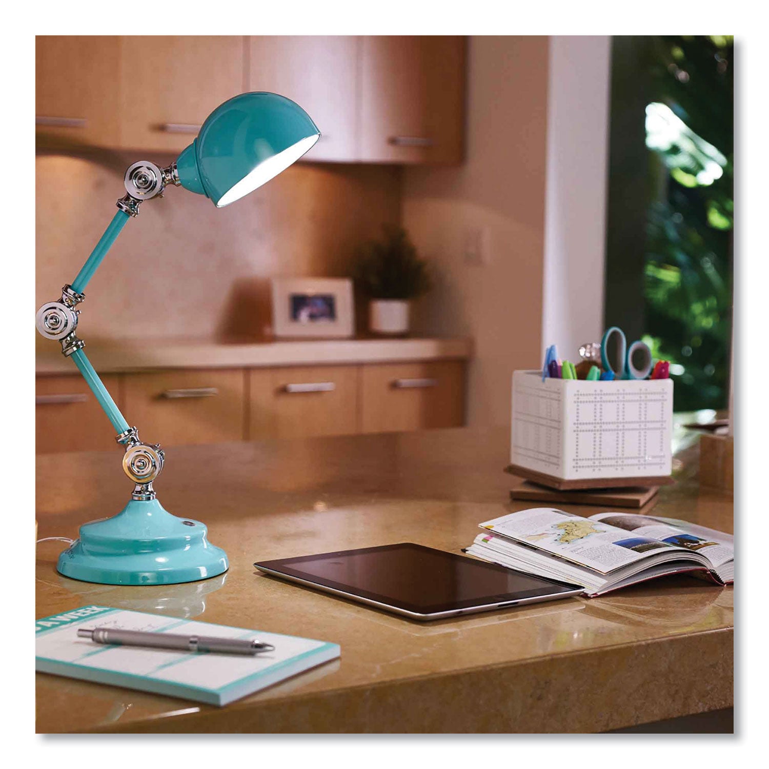 15.5" Height x 6" Width - LED Bulb - USB Charging, Adjustable Brightness, Touch-activated, Adjustable Height, Adjustable Knob, ClearSun LED, Energy Saving - 400 lm Lumens - Metal - Desk Mountable - Blue, Turquoise - for Tablet, Phone, Desk