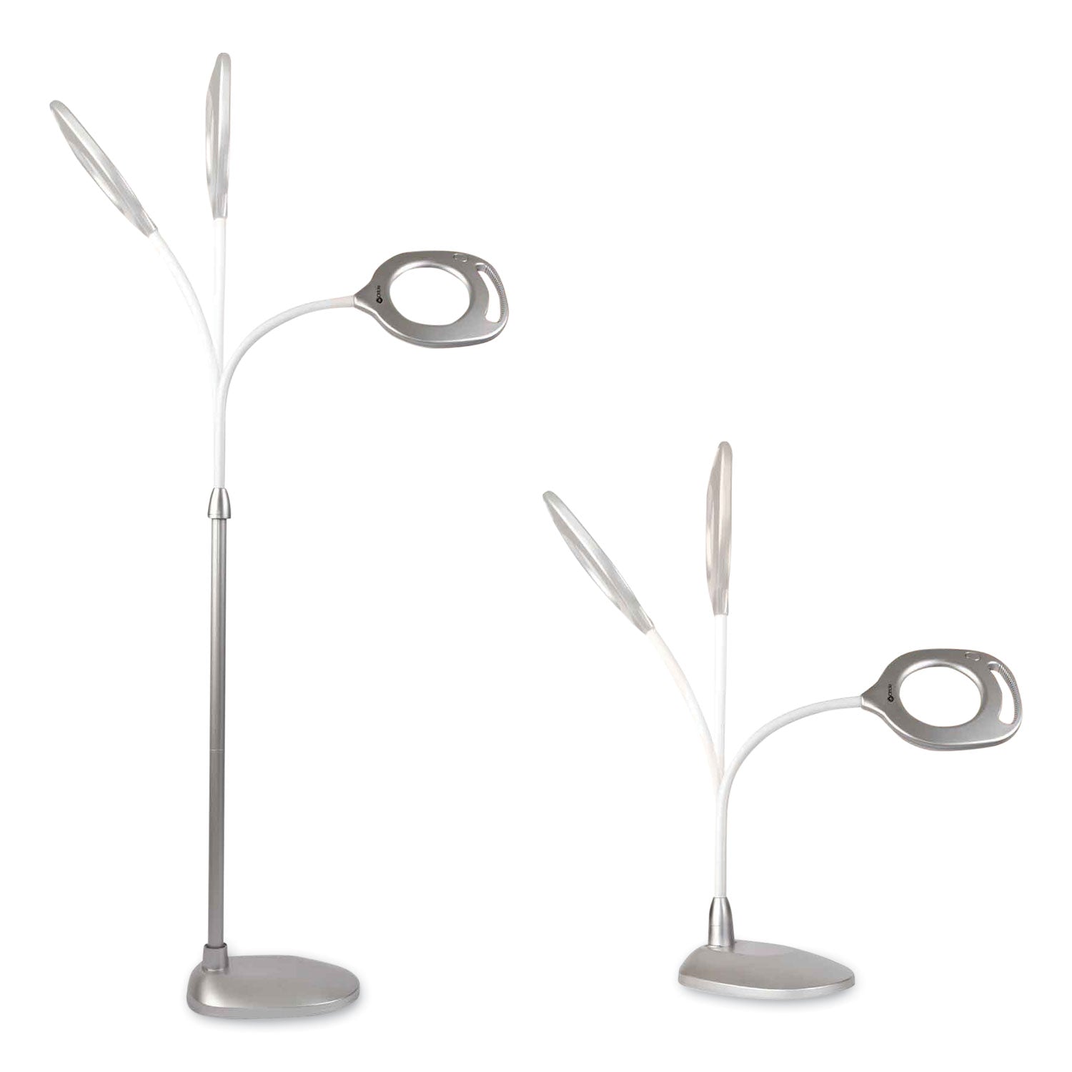 2-in-1 LED Magnifier Floor and Table Light, 39.5" High, Silver/White
