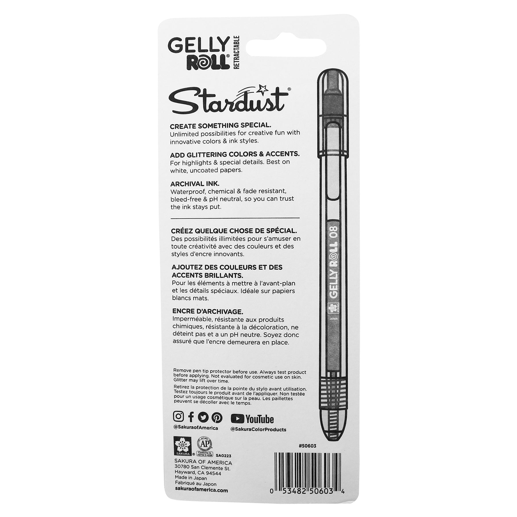 Retractable Stardust Gel Pens, 08 Medium Point, Assorted Colors, 3-Pack, Blister Card