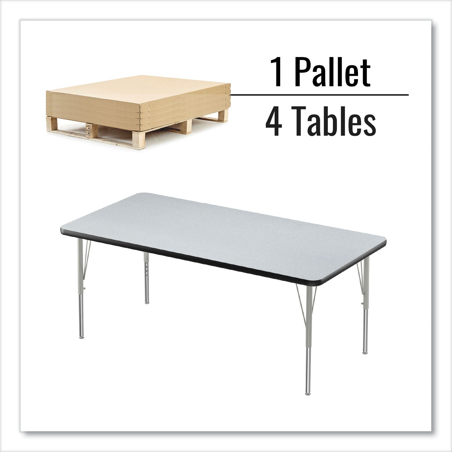 Adjustable Activity Table, Rectangular, 60" x 30" x 19" to 29", Granite Top, Black Legs, 4/Pallet