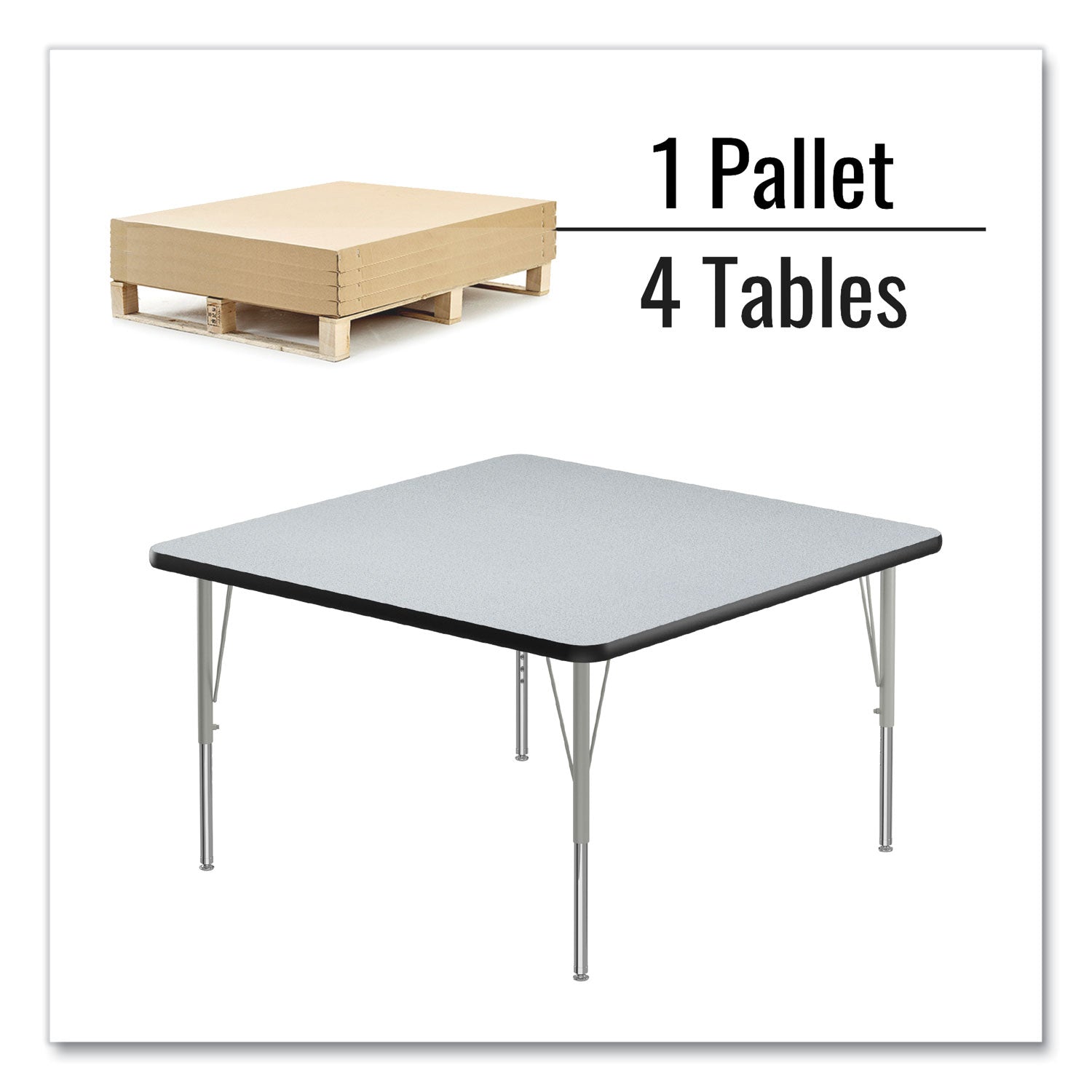 Adjustable Activity Tables, Square, 48" x 48" x 19" to 29", Gray Top, Silver Legs, 4/Pallet