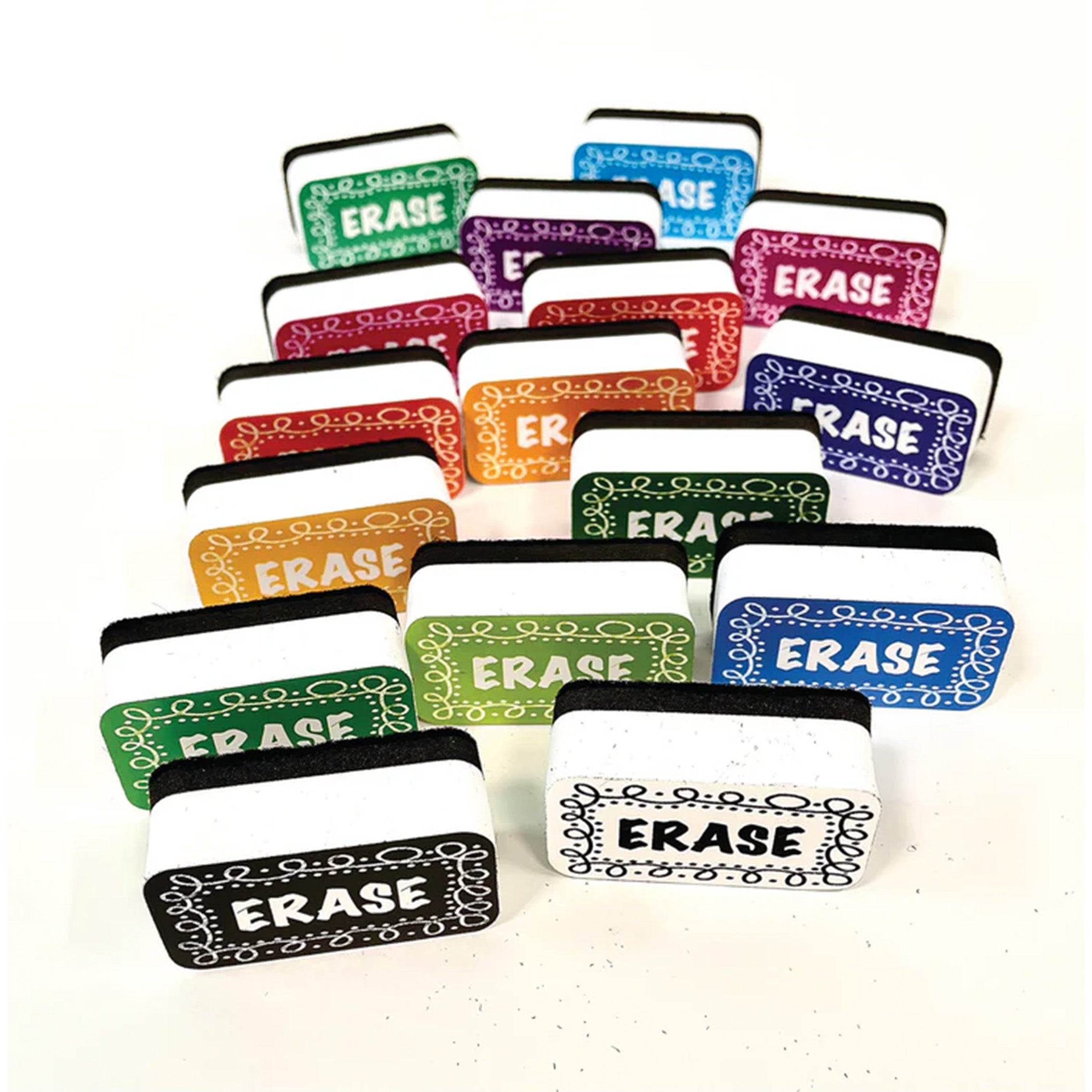 Non-Magnetic Mini Whiteboard Erasers, Chalk Loops, Pack of 16