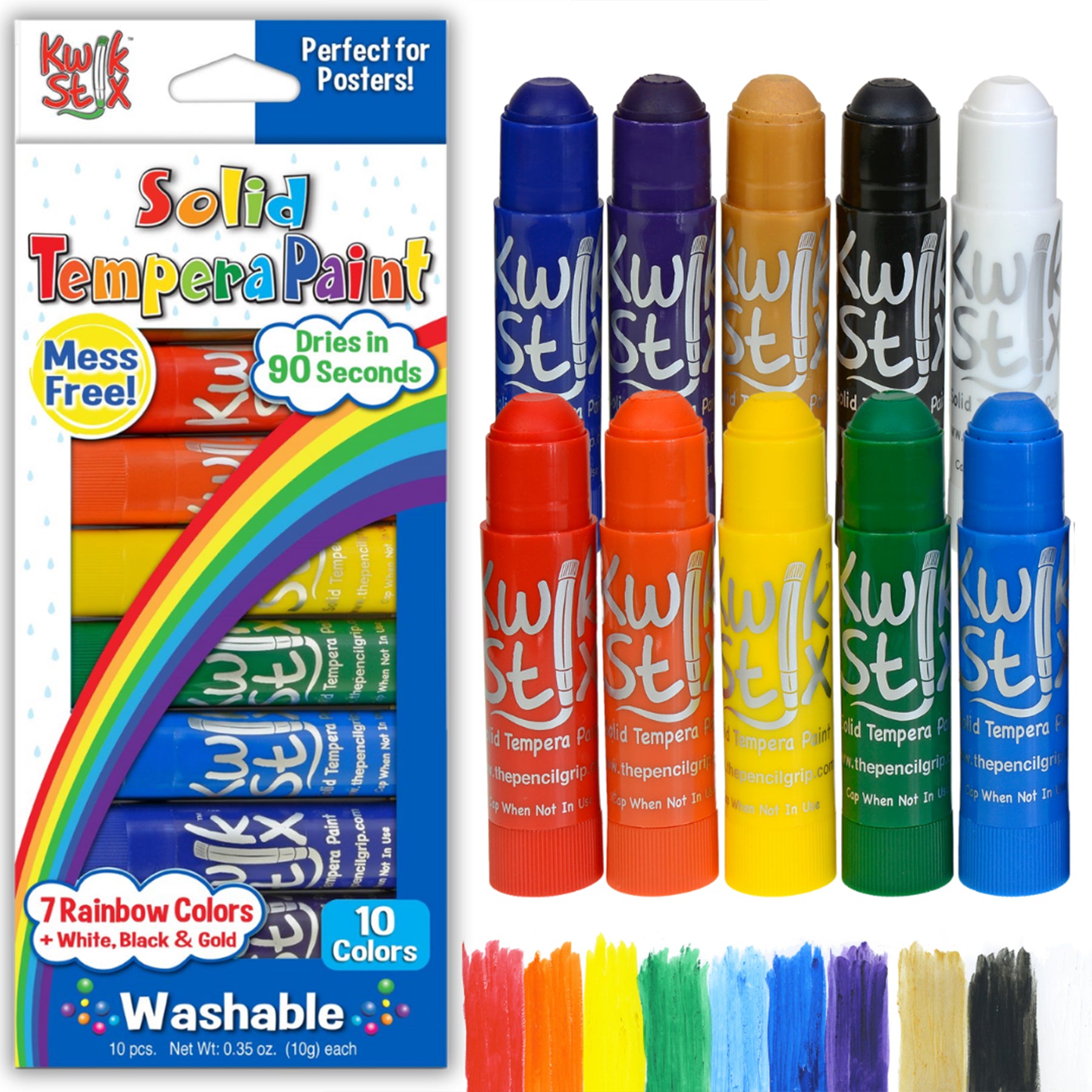 Tempera Paint Sticks, Rainbow Colors, Pack of 10