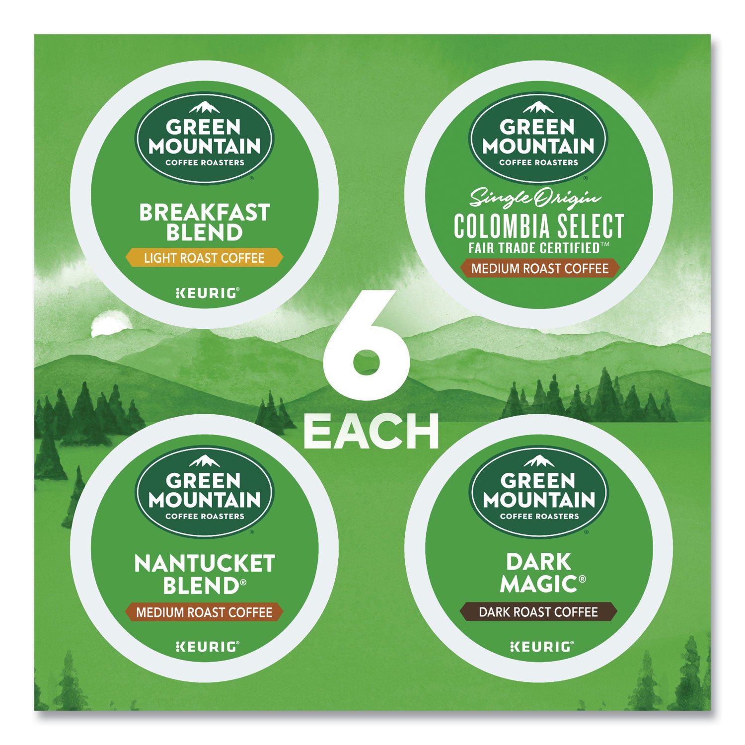 Green Mountain Coffee Roasters K-Cup Regular Coffee Variety Pack, Light/Medium/Dark Roast, 24 K-Cups per Box
