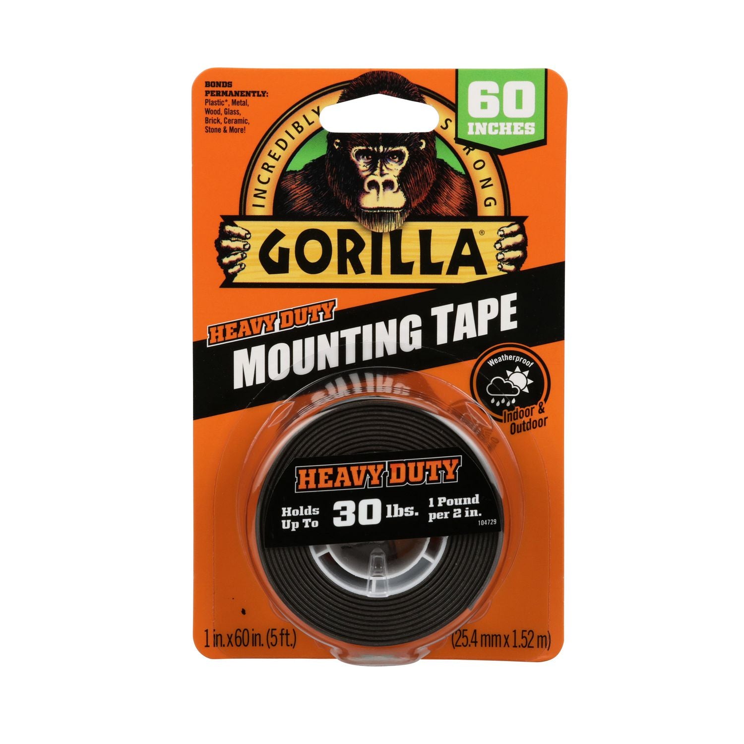6055002 Gorilla 1 In. x 60 In. Black Heavy Duty Double-Sided Mounting Tape (30 Lb. Capacity)