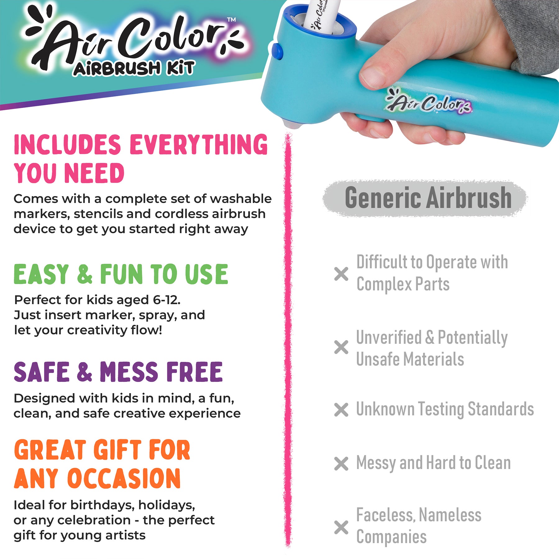 Aircolor Airbrush Kit with Markers & Stencils