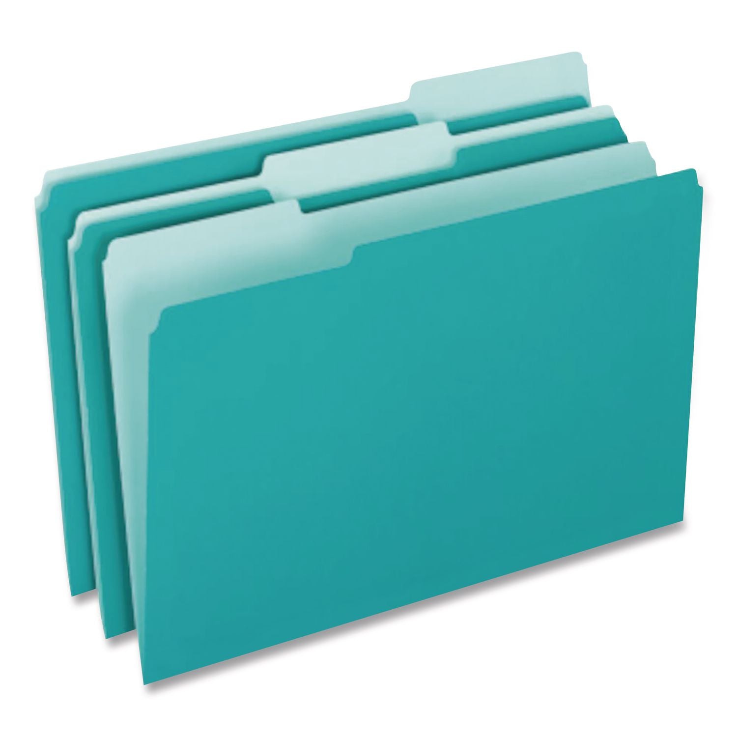 Pendaflex 1/3 Tab Cut Letter Recycled Top Tab File Folder - 8 1/2" x 11" - Top Tab Location - Assorted Tab Position - Aqua - 10% Recycled - 100 / Box