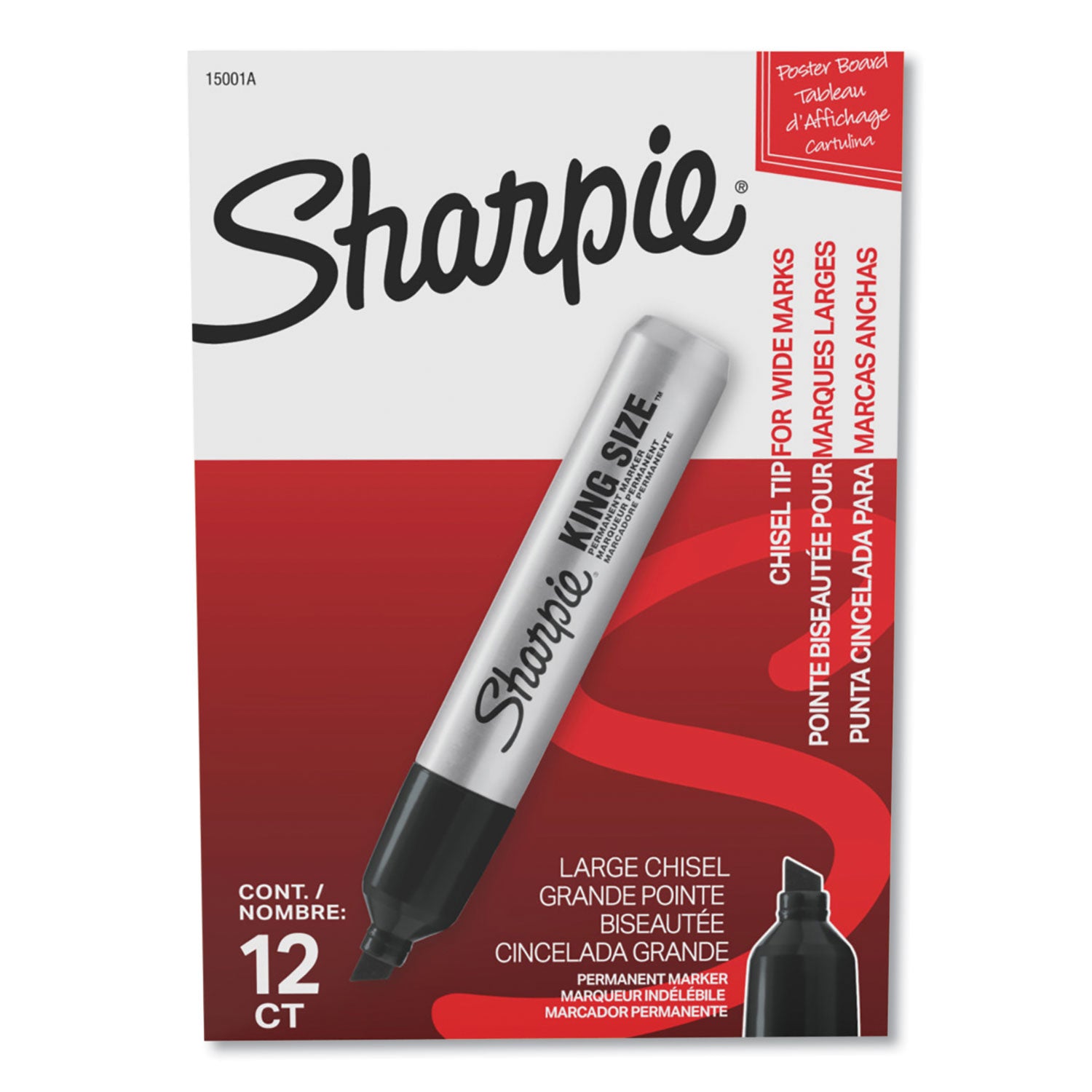 Sharpie King Size Permanent Markers, Bold Chisel Point, Black Ink, Plastic Barrel, 1 Dozen