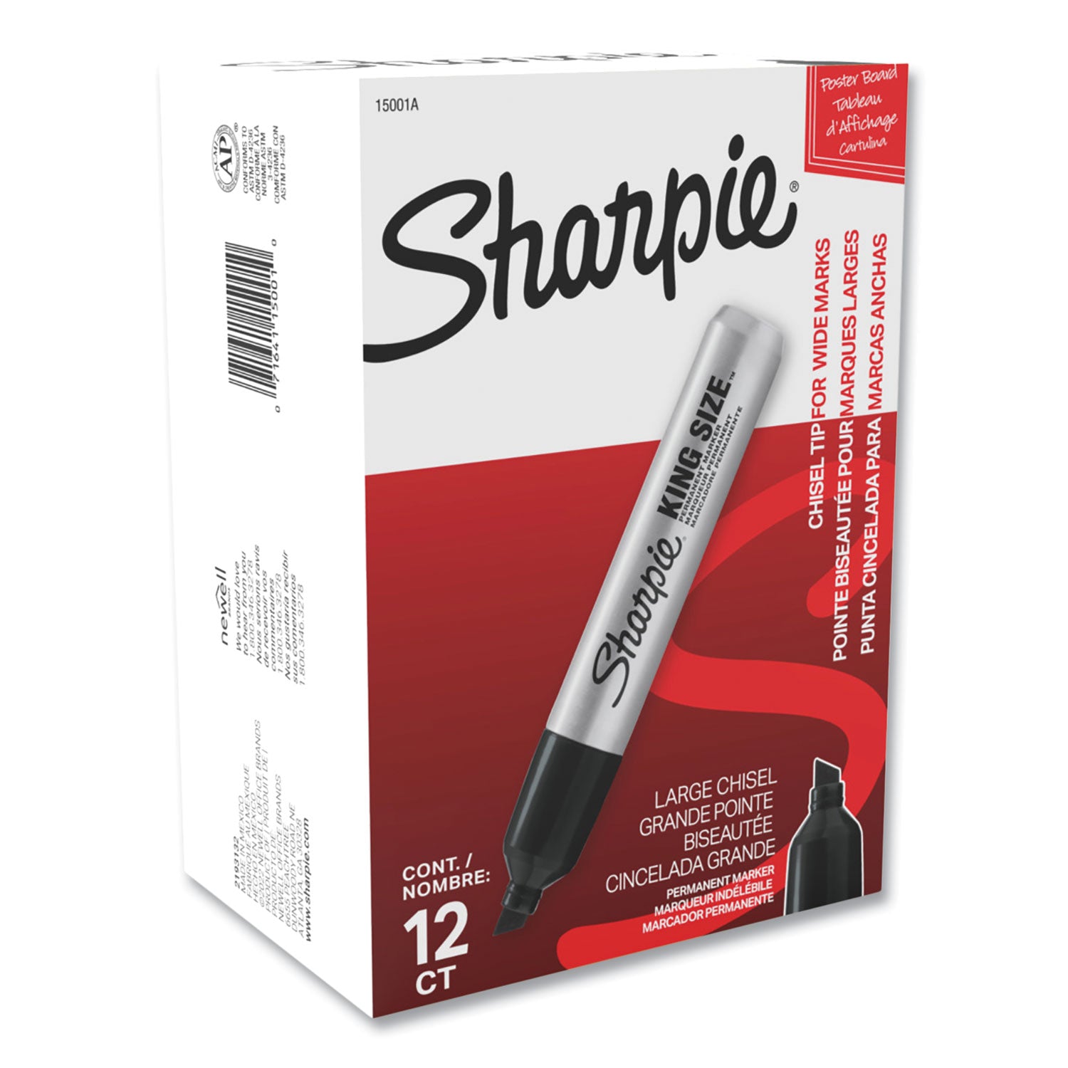 Sharpie King Size Permanent Markers, Bold Chisel Point, Black Ink, Plastic Barrel, 1 Dozen