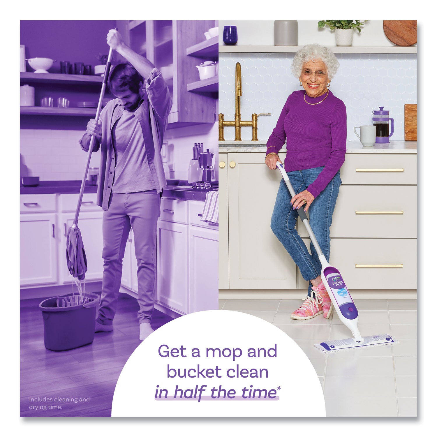 Swiffer PowerMop Multisurface Kit, Flexible Head, Purple, Includes 1 PowerMop and 2 Mopping Pad Refills, 1 Kit