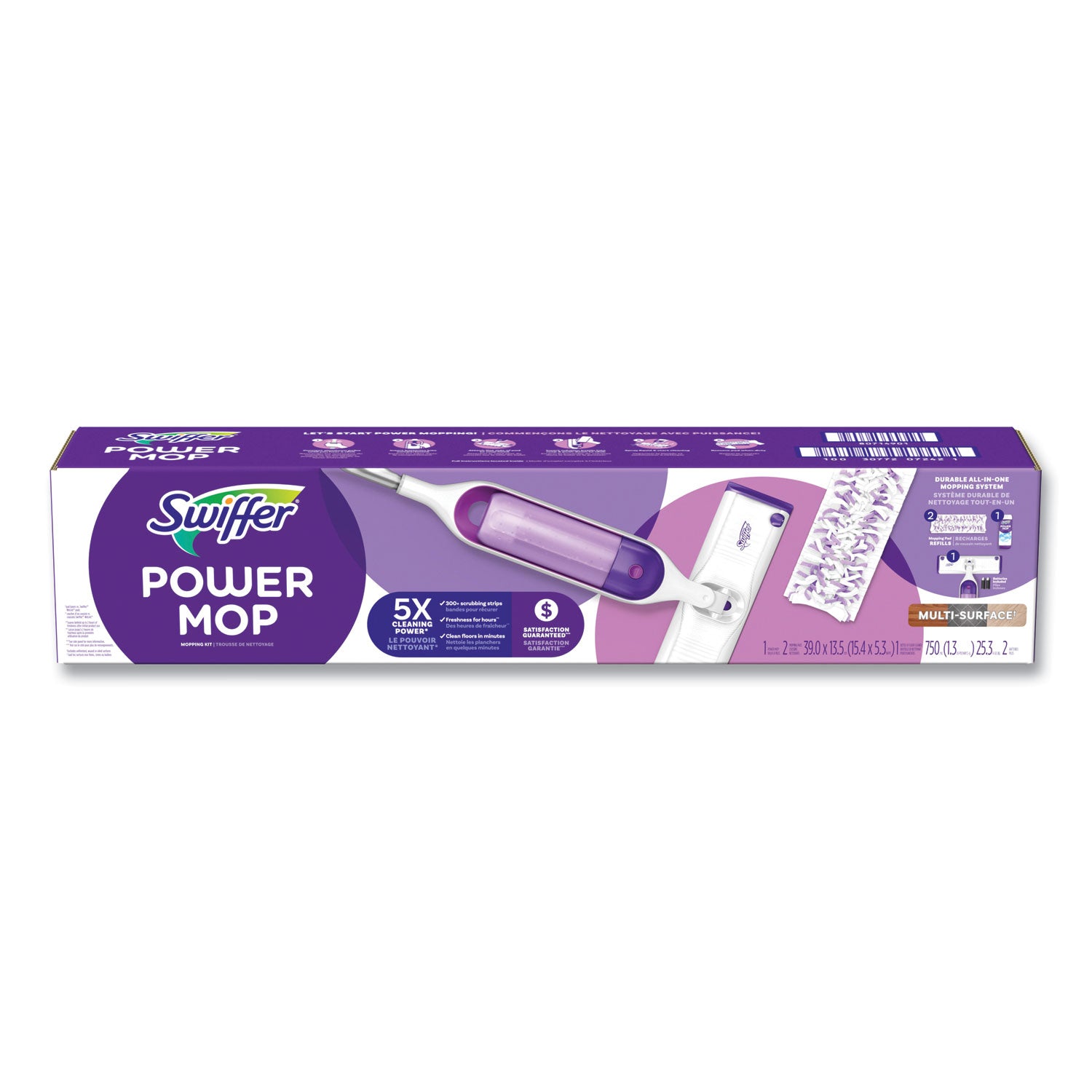 Swiffer PowerMop Multisurface Kit, Flexible Head, Purple, Includes 1 PowerMop and 2 Mopping Pad Refills, 1 Kit