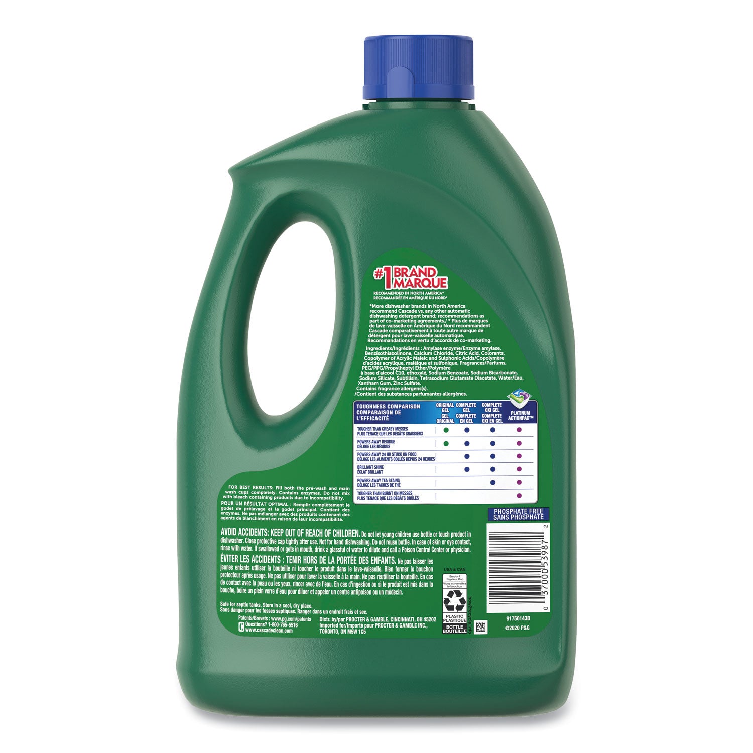 Cascade Complete Gel Dishwasher Detergent, Fresh Scent, 120 fl oz, Green Bottle, 1 Each