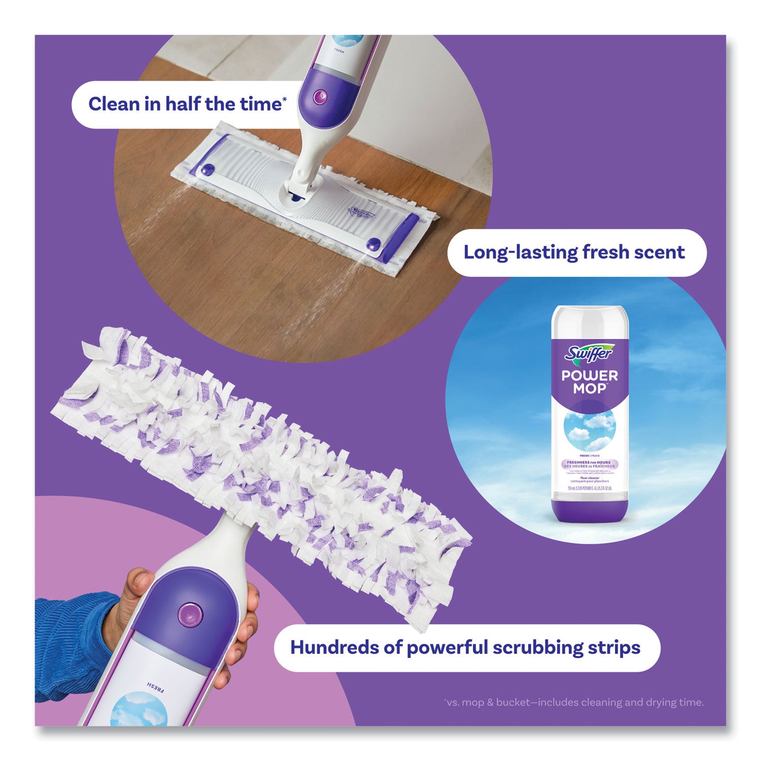 Swiffer PowerMop Multisurface Kit, Flexible Head, Purple, Includes 1 PowerMop and 2 Mopping Pad Refills, 1 Kit