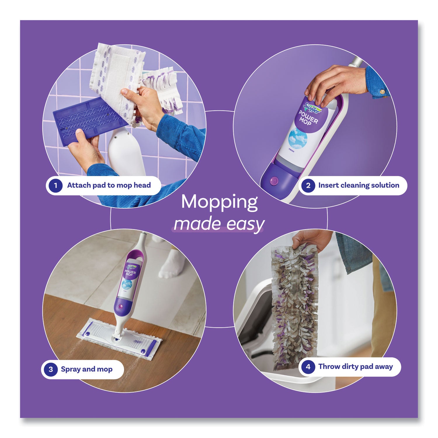 Swiffer PowerMop Multisurface Kit, Flexible Head, Purple, Includes 1 PowerMop and 2 Mopping Pad Refills, 1 Kit