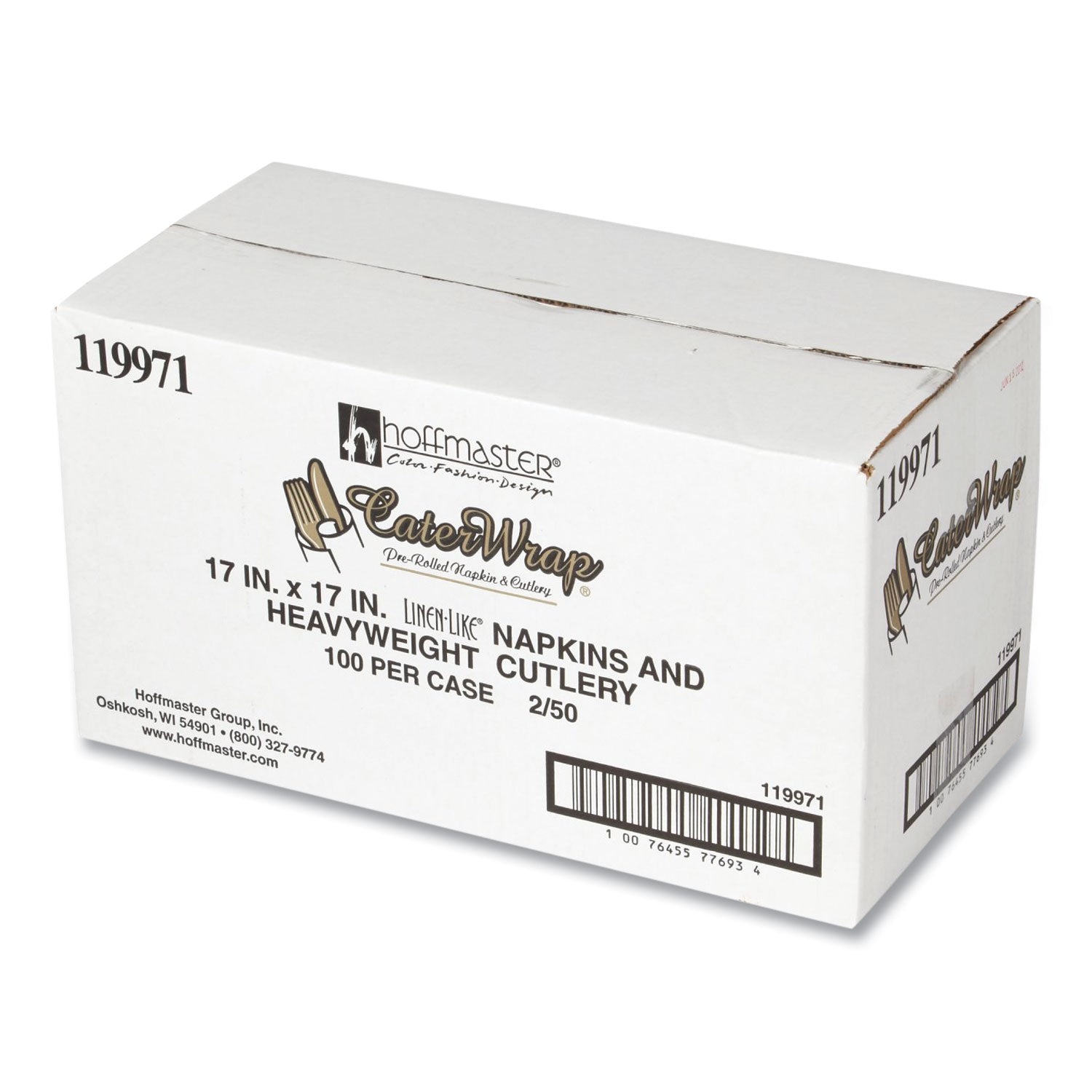 CaterWrap Heavyweight Cutlery Combo Kit, Fork/Knife/Napkin/Spoon, Plastic, Black, 100/Carton