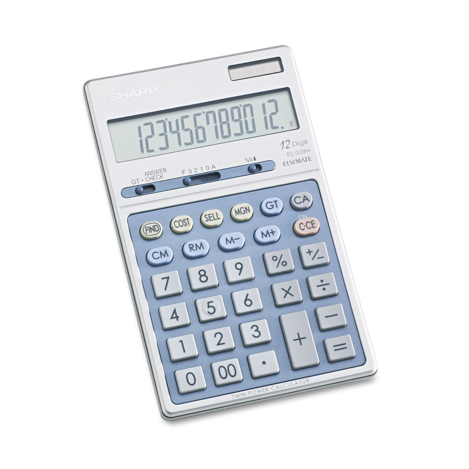 4-Key Memory, Auto Power Off, Sign Change, Double Zero - 12 Digits - LCD - Battery/Solar Powered - 1 x LR44 - 0.7" Height x 4.3" Width x 6.9" Depth - Silver, Blue - Metal - 1 Each