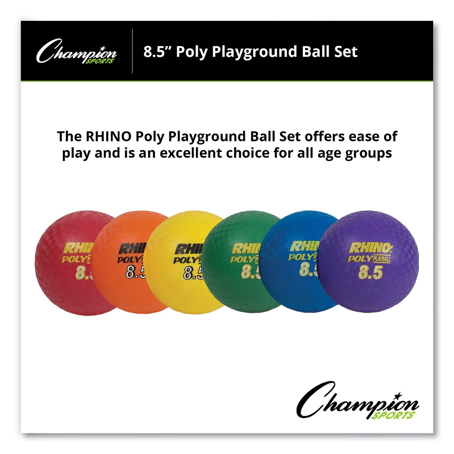 Rhino Playground Ball Set, 8.5" Diameter, Assorted Colors, 6/set