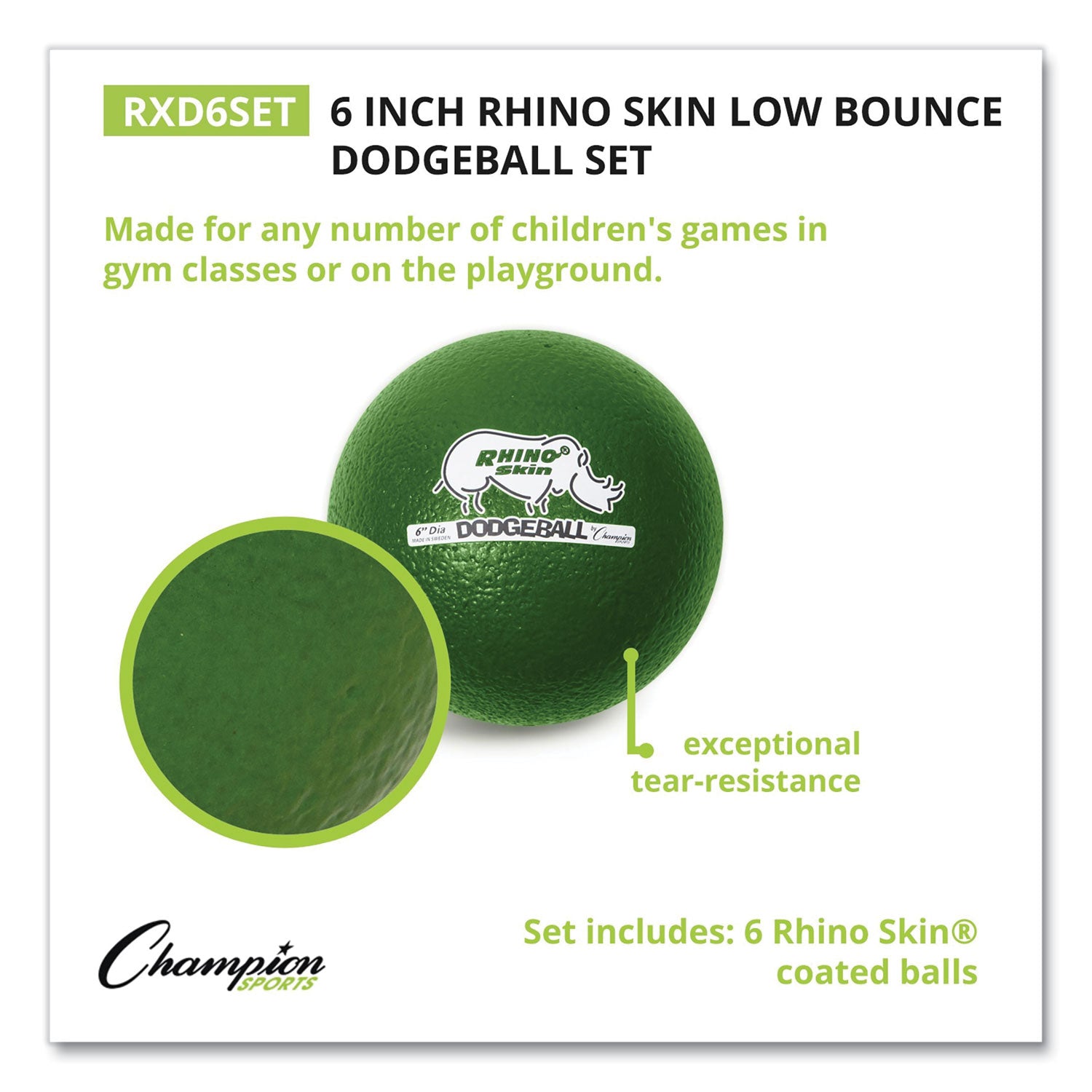 Rhino Skin Dodge Ball Set, 6" Diameter, Assorted Colors, 6/set