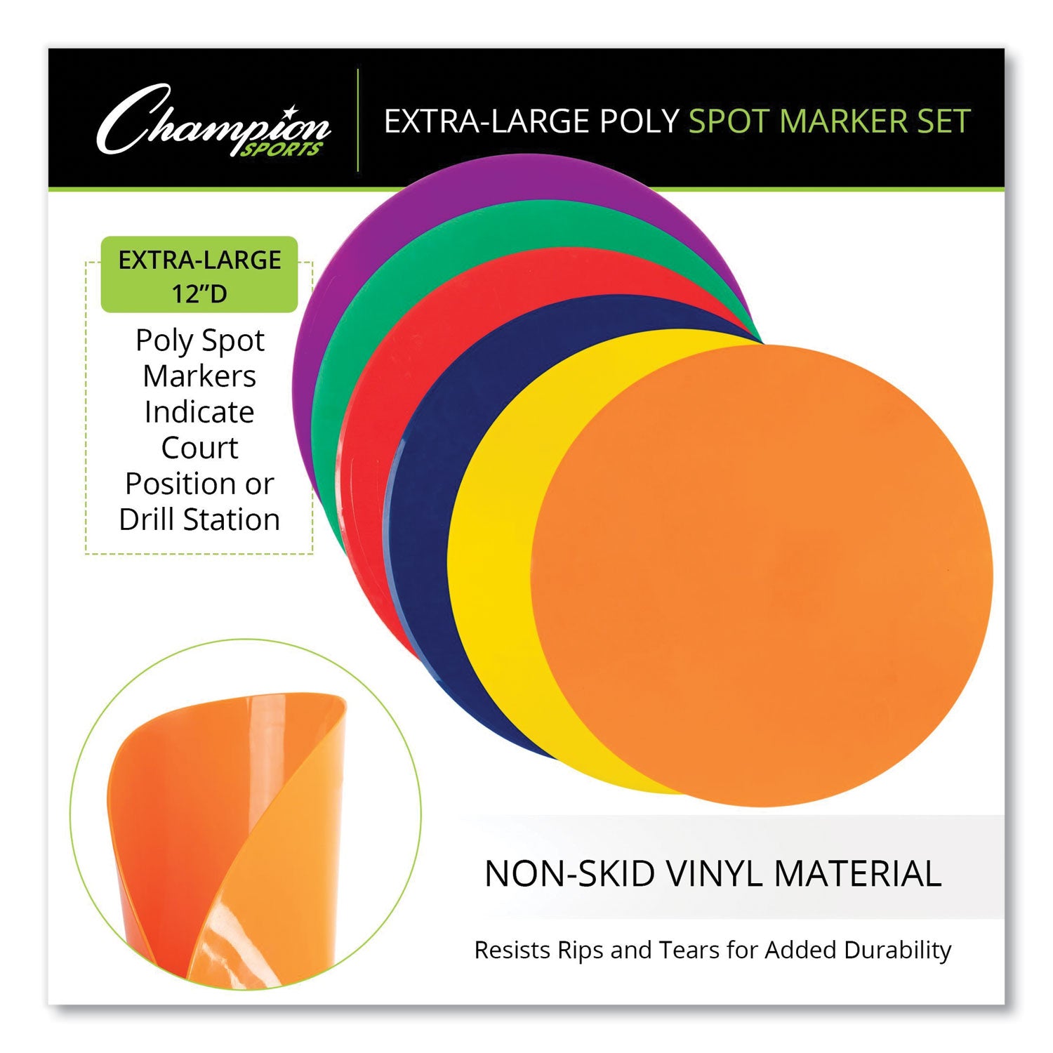 Extra Large Poly Marker Set, 12" Dia, Assorted Colors, 6 Spots/set
