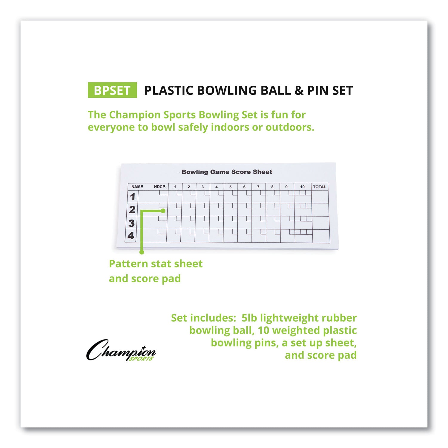 Bowling Set, Plastic/Rubber, White, 10 Bowling Pins, 1 Bowling Ball
