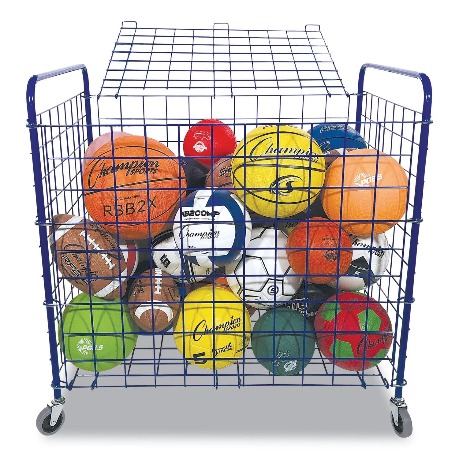 Lockable Ball Storage Cart, Fits Approximately 24 Balls, Metal, 37" x 22" x 20", Blue