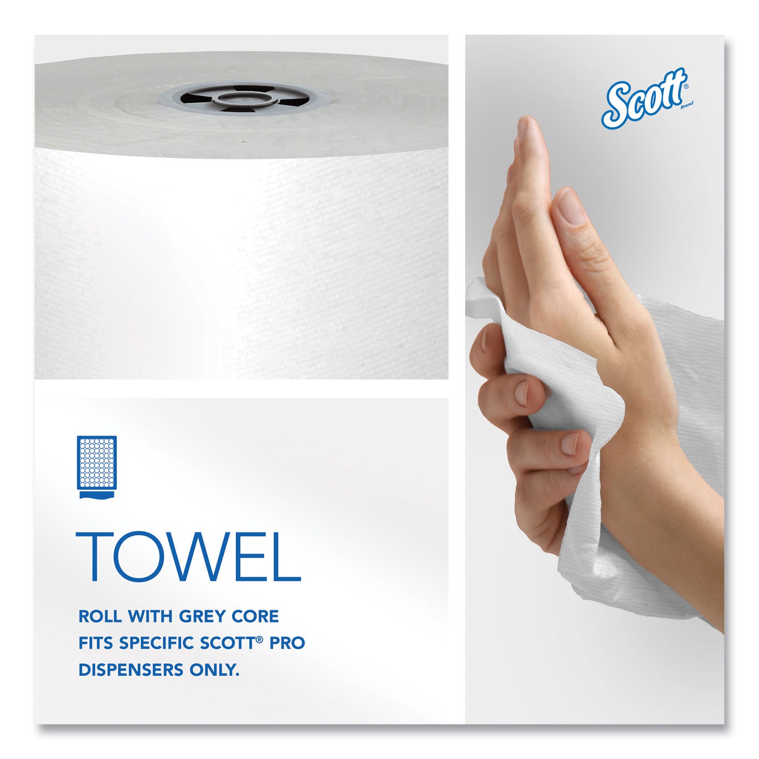 Pro Hard Roll Paper Towels with Absorbency Pockets, for Scott Pro Dispenser, Gray Core Only, 1-Ply, 7.5" x 900 ft, 6 Rolls/CT