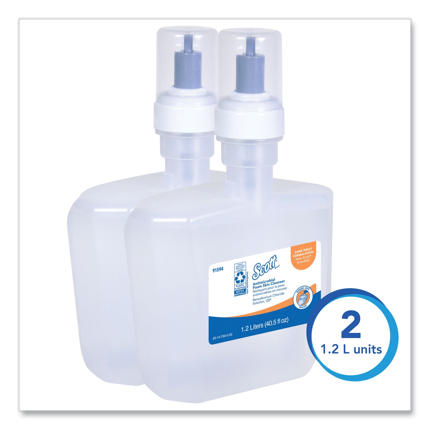 Scott&reg; Antimicrobial Foam Skin Cleanser - 1.27 quart - Skin - Antibacterial - Clear - 2 / Carton