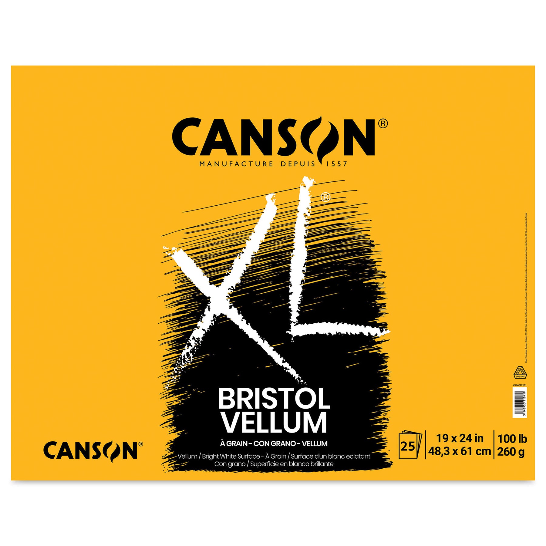XL Series Bristol Pad, Vellum Finish, Foldover Binding, 25 Sheet, 19x24 inch, 1 Count