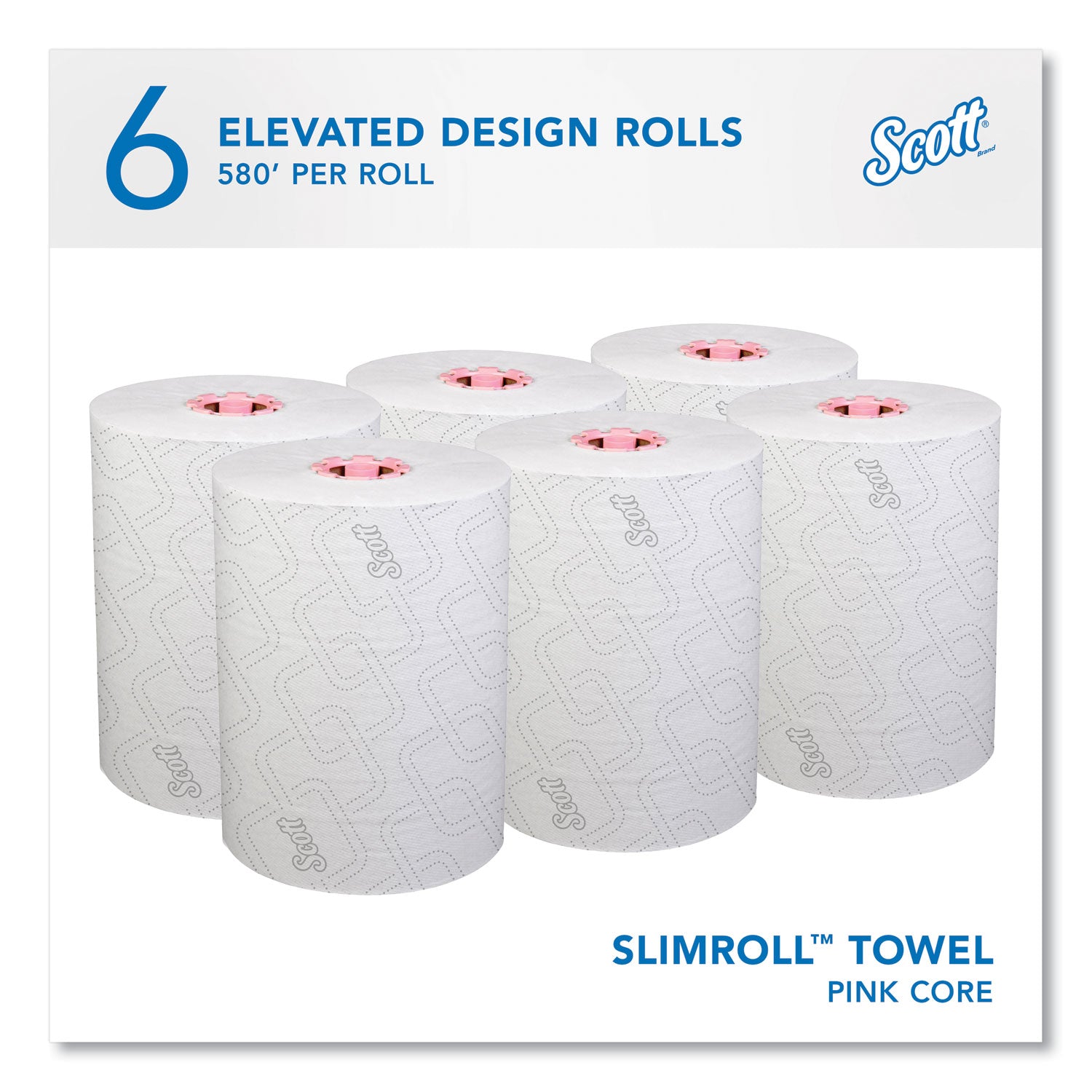 8" Width x 580 ft Length - White, Pink - Paper - 6 / Carton