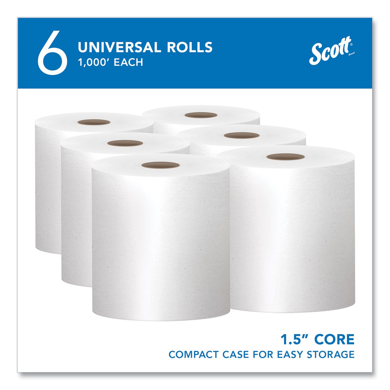 Scott Essential Universal High-Capacity Hard Roll Towels with Absorbency Pockets - 7.87" Width x 1000 ft Length - 1000 Sheets/Roll - White - Paper - 6 / Carton