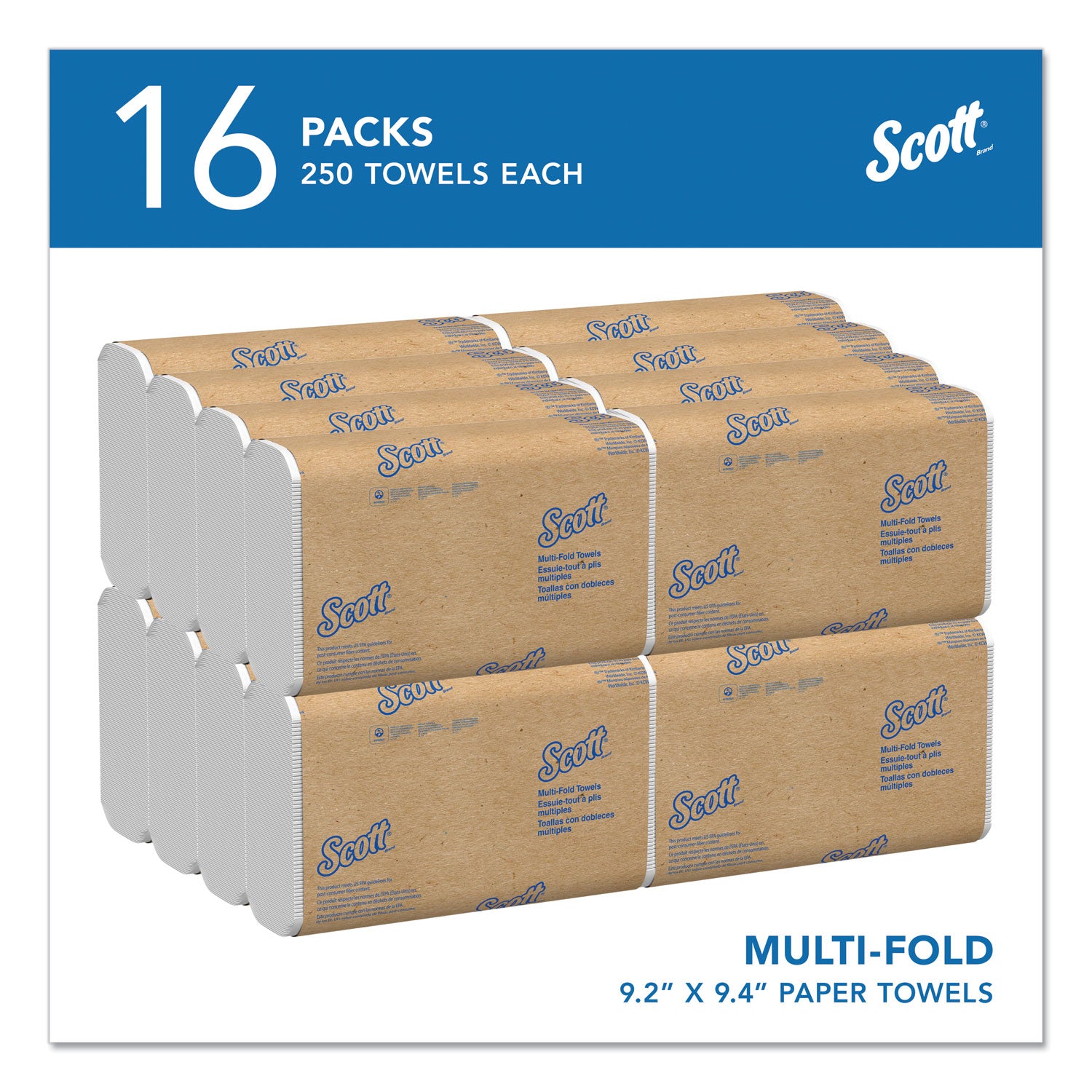 Scott&reg; Multifold Paper Towels with Absorbency Pockets - 9.20" Width x 9.40" Length - White - 250/Pack - 16 / Carton