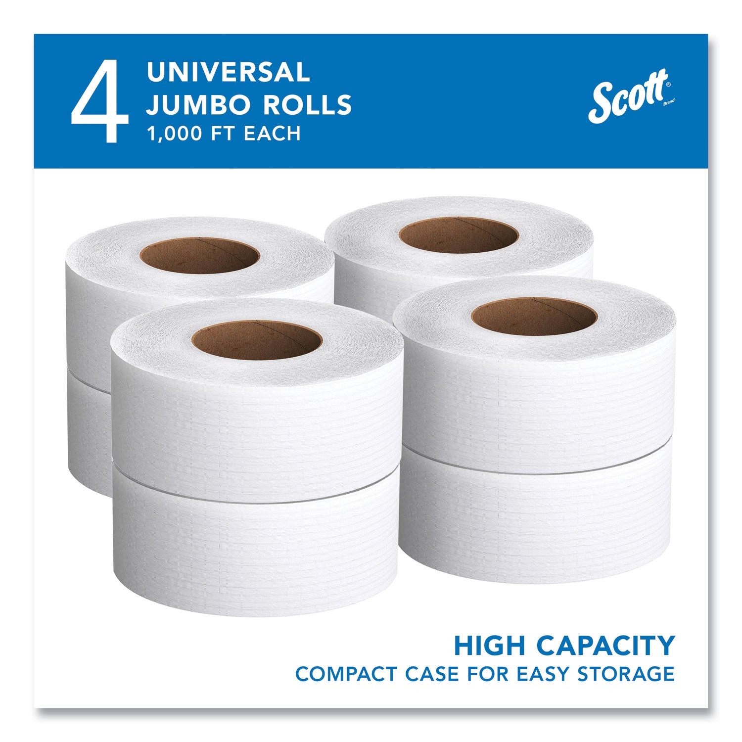 Scott High-Capacity Jumbo Roll Toilet Paper - 2 Ply - 3.50" Width x 1000 ft Length - 9" Roll Diameter - White - Fiber - 1 Carton