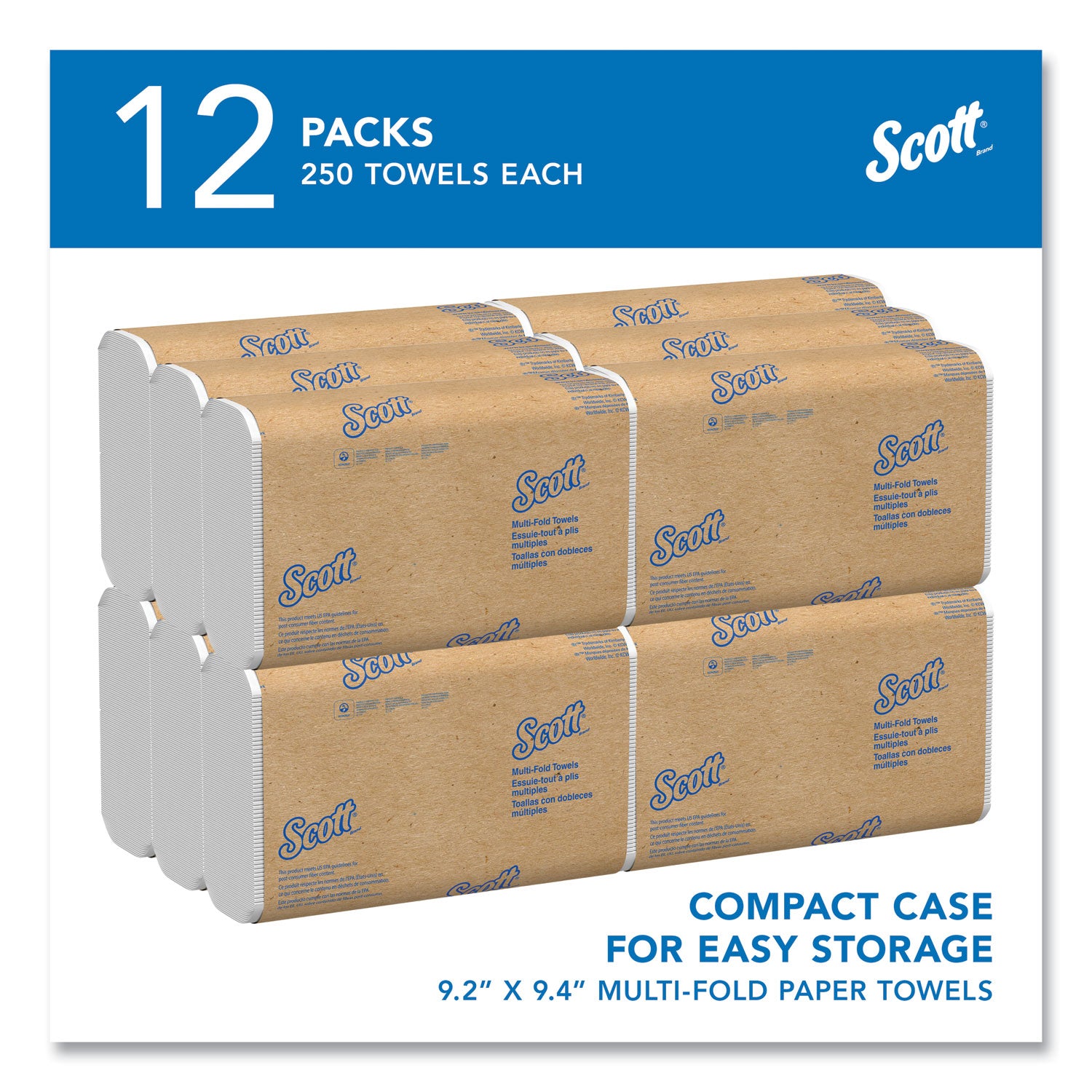 Scott&reg; Multifold Paper Towels with Absorbency Pockets - Multifold - 9.25" Width x 9.40" Length - Soft Wheat - Fiber - 250/Pack - 1 Carton