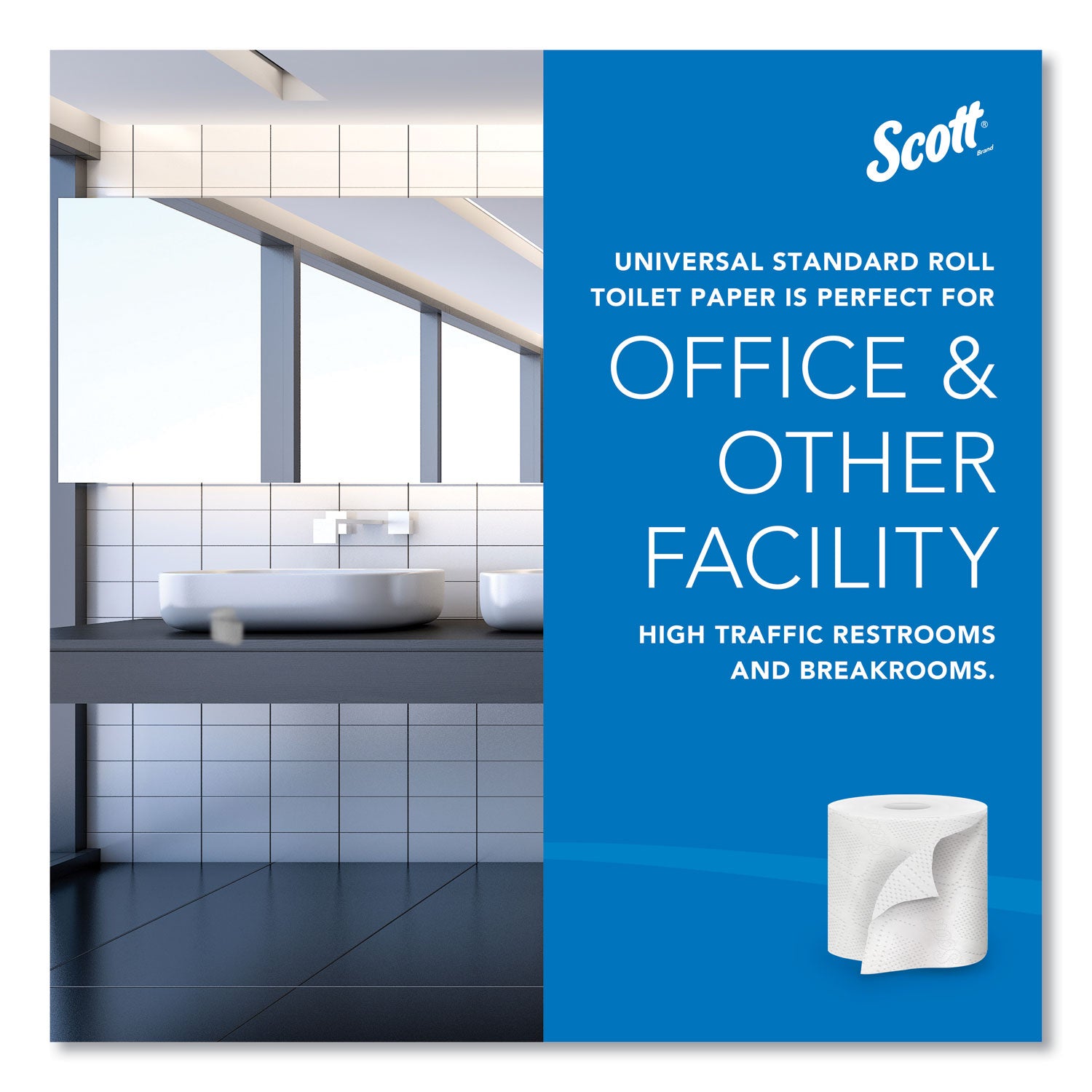 Scott Professional Standard Roll Toilet Paper, 2 Ply, 4" x 4", 550 Sheets per Roll, White, 1 Carton