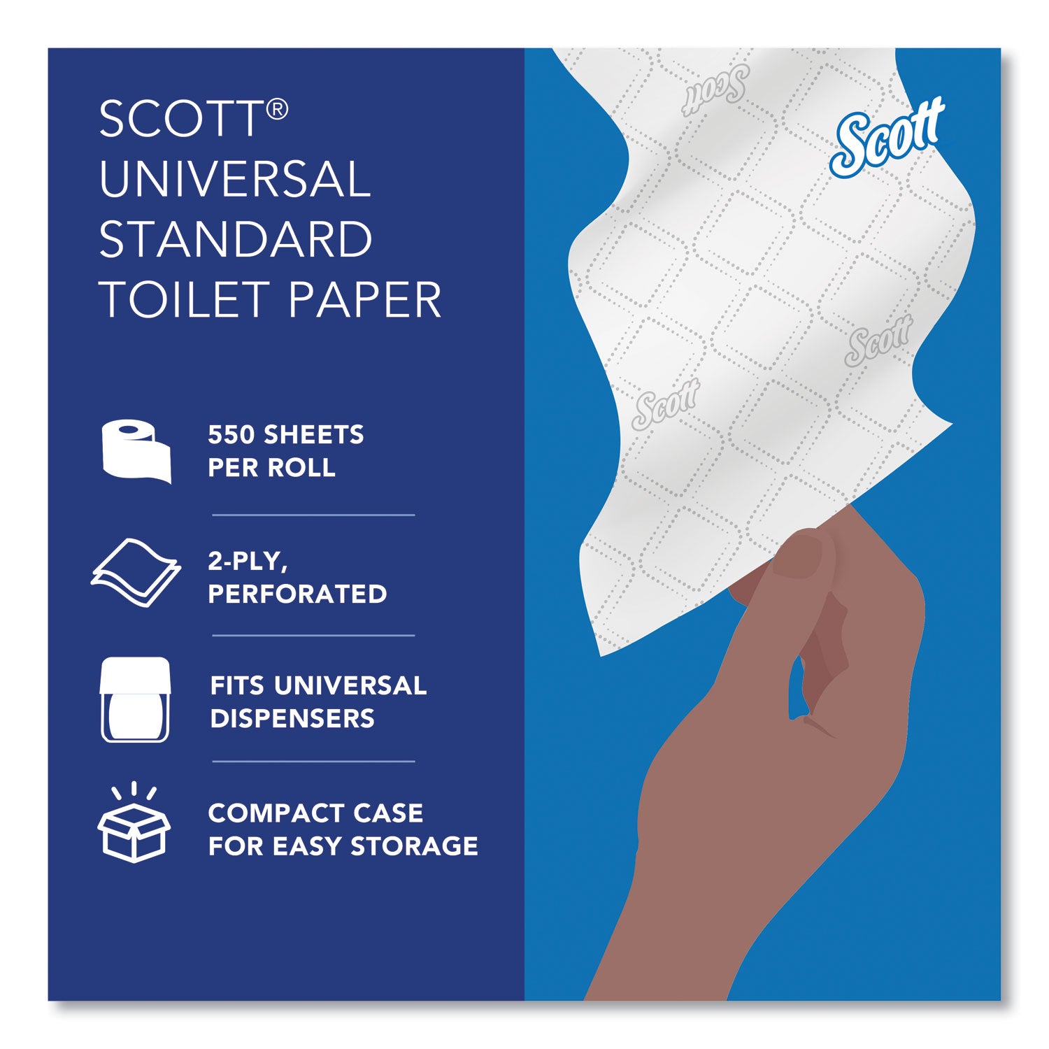 Scott Professional Standard Roll Toilet Paper, 2 Ply, 4" x 4", 550 Sheets per Roll, White, 1 Carton