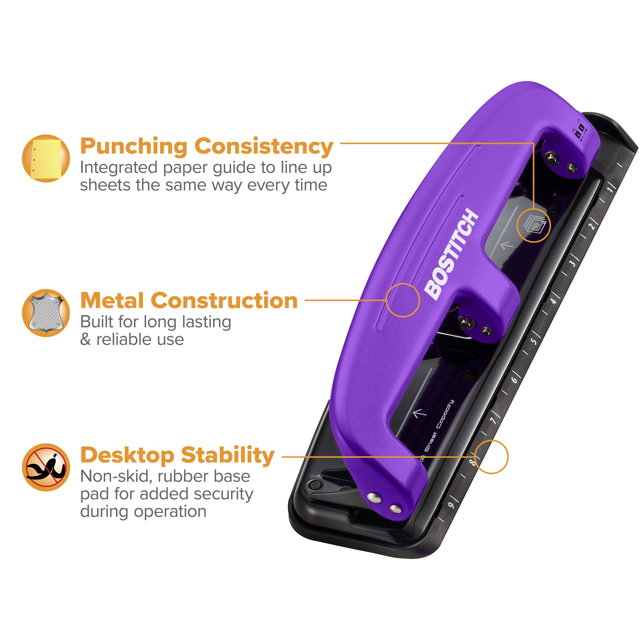 EZ Squeeze™ 3-Hole Punch, 12 Sheets, Purple