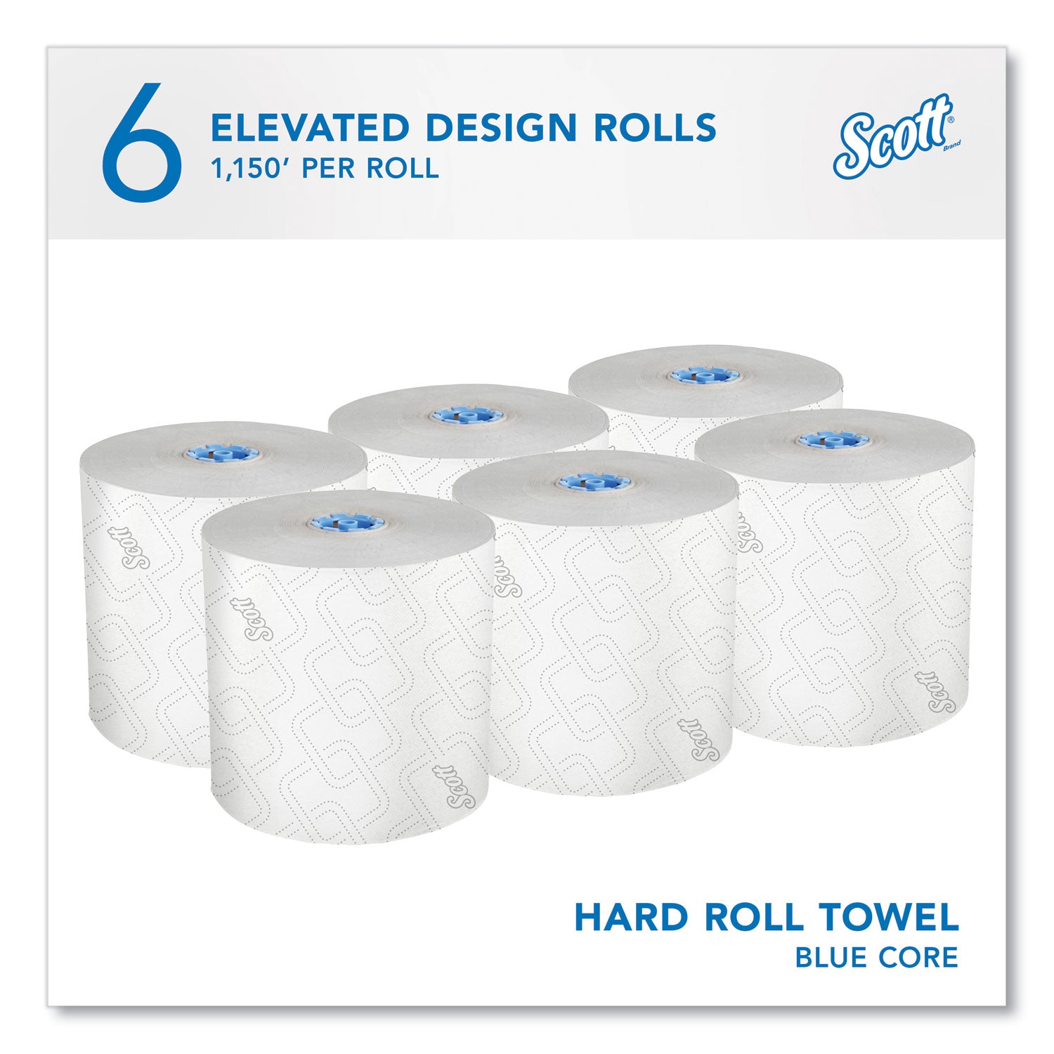 Scott Pro High-Capacity Hard Roll Towels with Elevated Design and Absorbency Pockets - 7.50" Width x 1150 ft Length - White, Blue - 6 / Carton